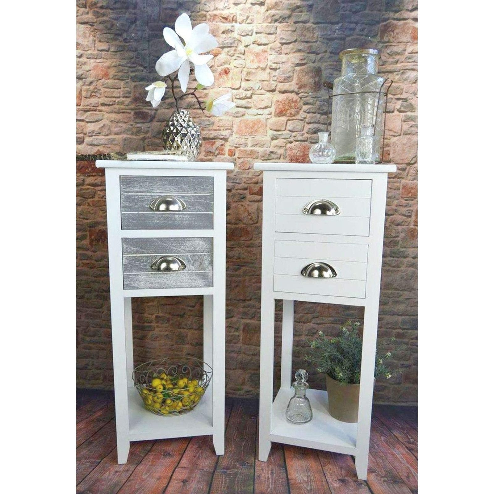 HTI-Living Beistelltisch Beistelltisch 2 Schubladen Mia Landhaus Weiß Grau günstig online kaufen