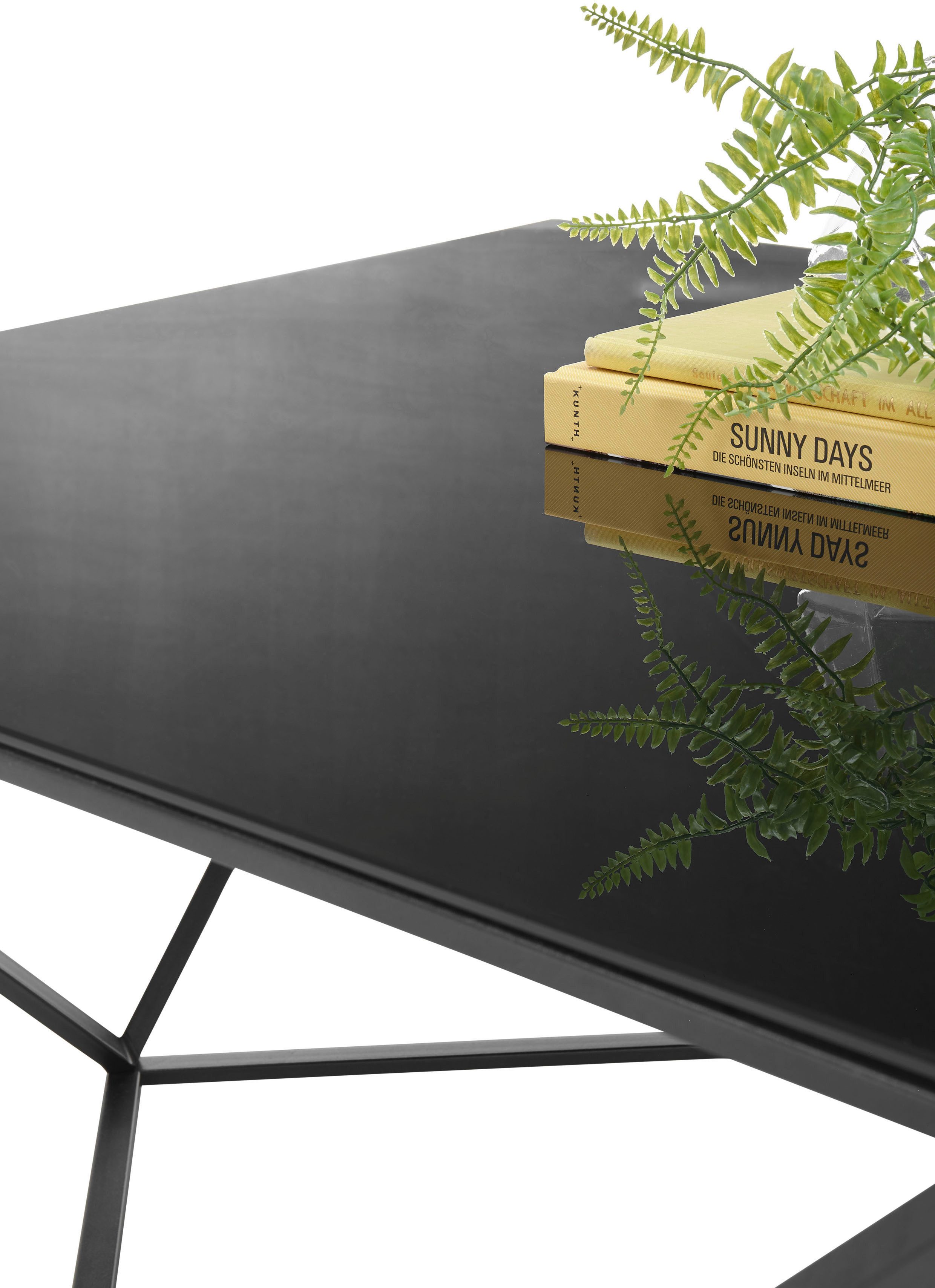 Stolkom Sp.z.o.o. Couchtisch Senta Glastisch quadratisch schwarz, moderner Tisch BxHxT 80x45x80 cm, Quadratisch, Glas in schwarz getönt, Formschönes Gestell schwarz