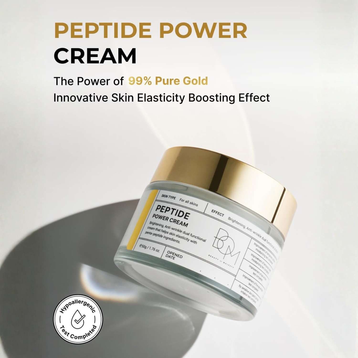 Beauty of Majesty Tagescreme Peptide Power Cream 50g – Koreanische Feuchtigkeitscreme mit Penta -Peptiden und 24K Gold, Niacinamid & Hyaluronsäure, K-Beauty Anti-Aging Tagescreme für alle Hauttypen