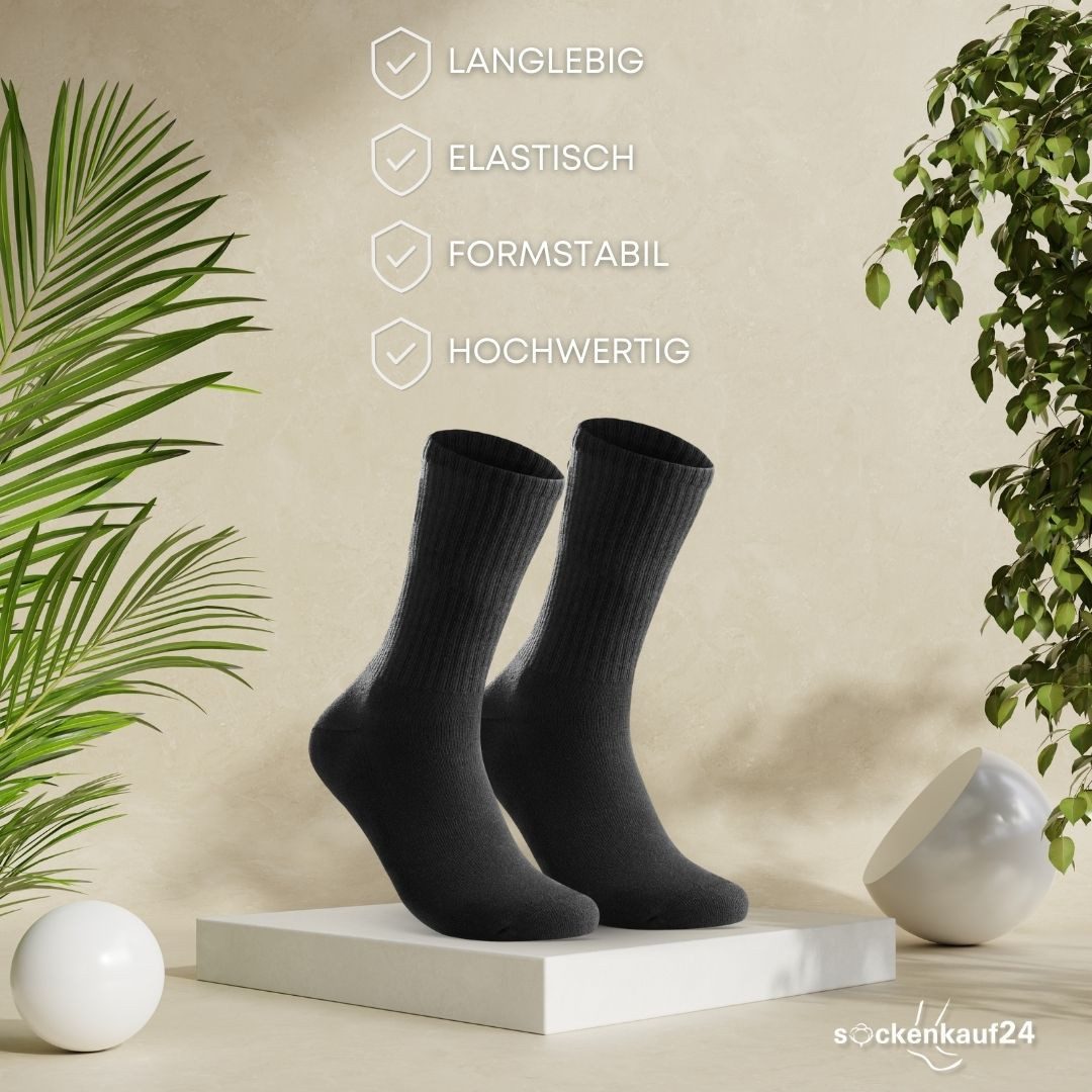 sockenkauf24 Tennissocken Sportsocken Damen & Herren Atmungsaktive Premium Crew Socken (5 Paar) verstärkte Ferse & Fußspitze, gepolsterte Sohle, Baumwolle