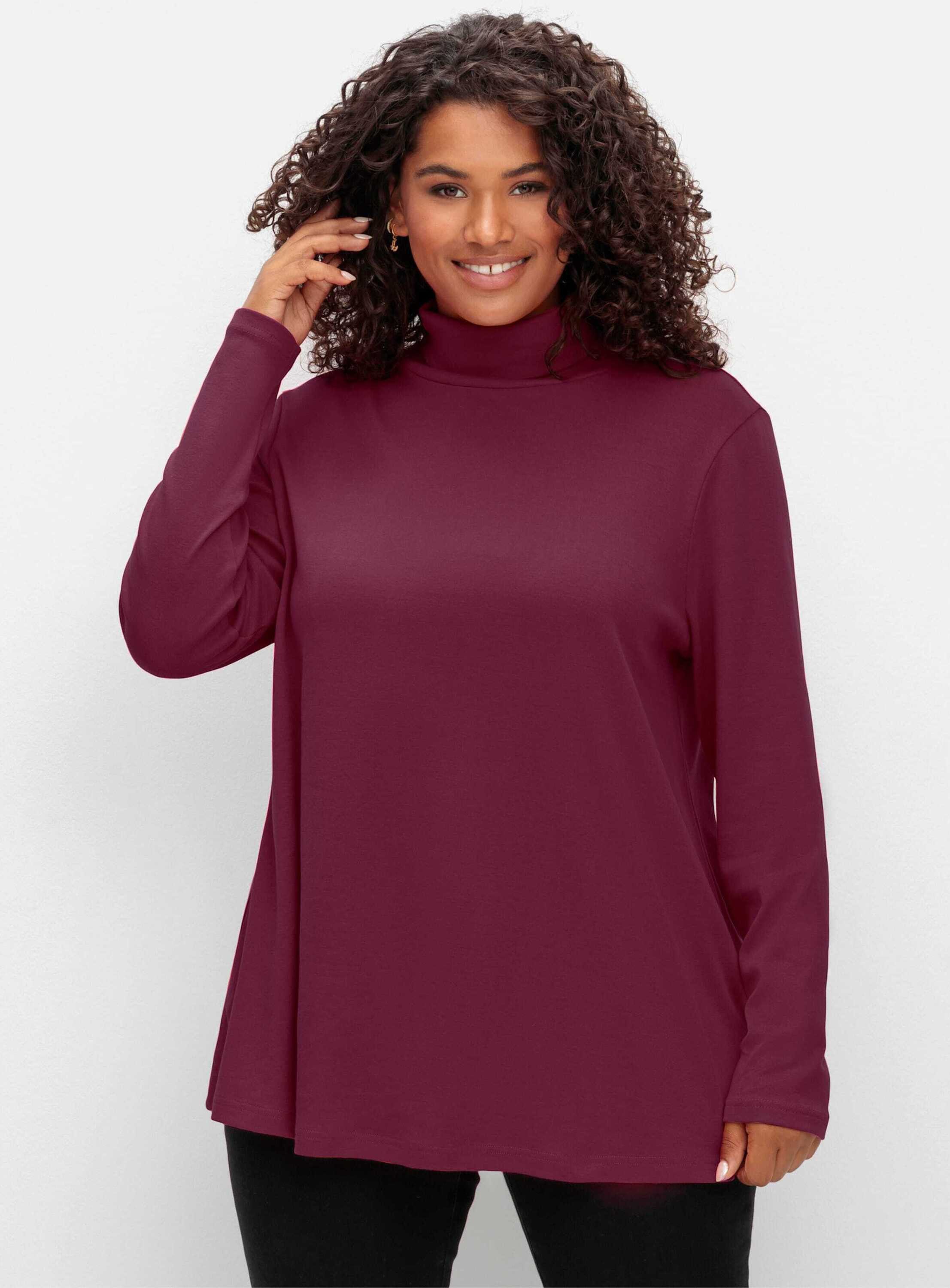 Sheego T-Shirt Rollkragen-Shirt Langarm mit Rollkragen, in A-Linie