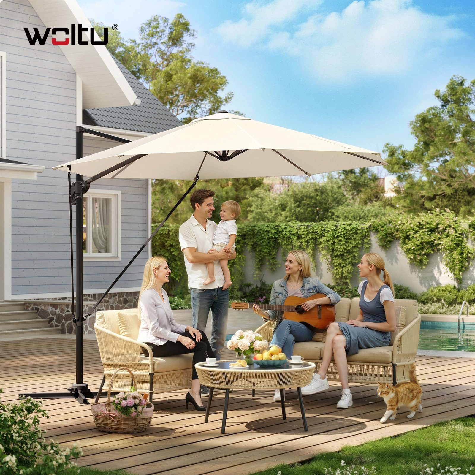 Woltu Sonnenschirm, Sonnenschutz UPF 50+, 360° drehbar, Sonnenparasol Aluminium Stahl
