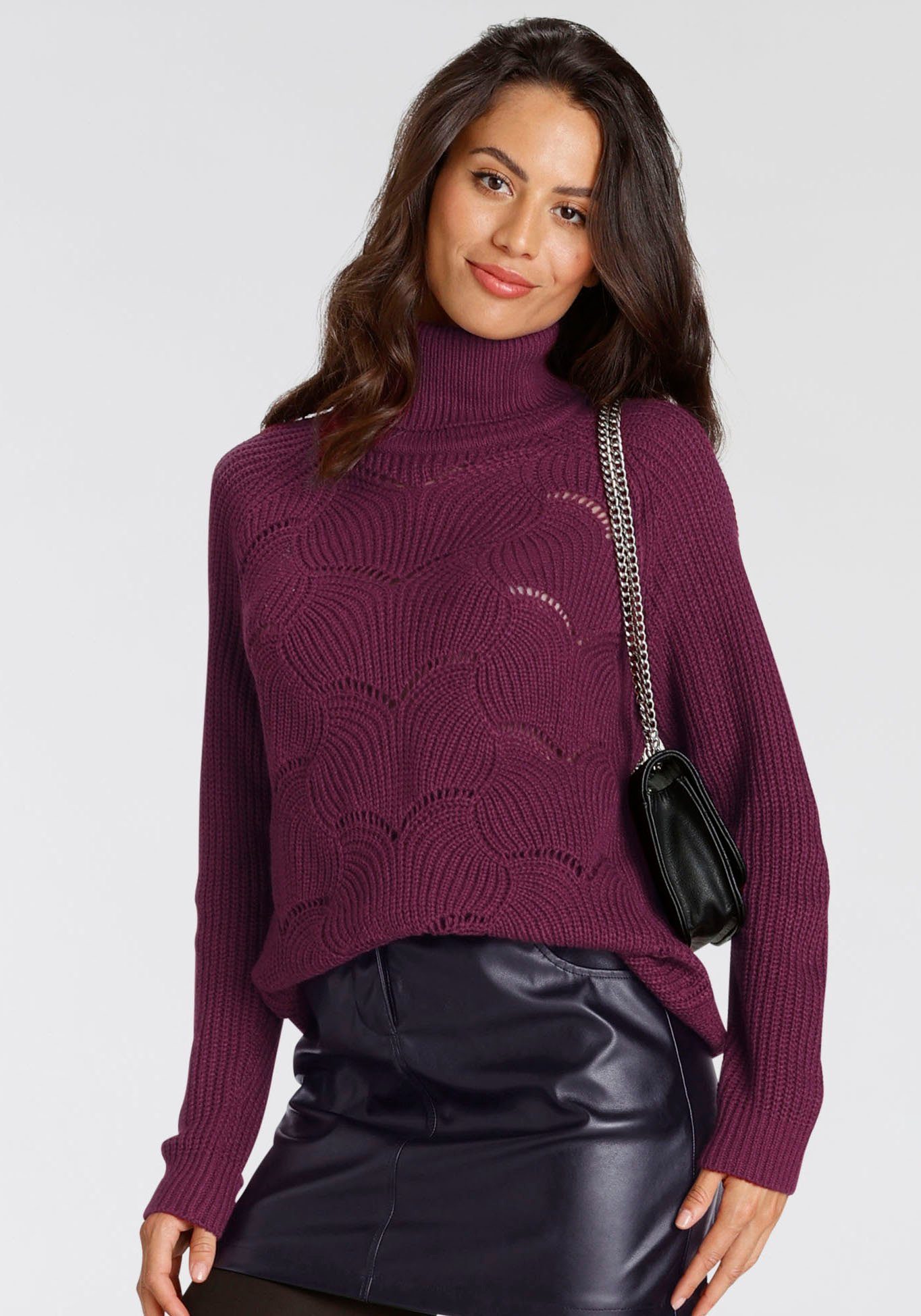 Laura Scott Rollkragenpullover mit Ajour-Strickmuster