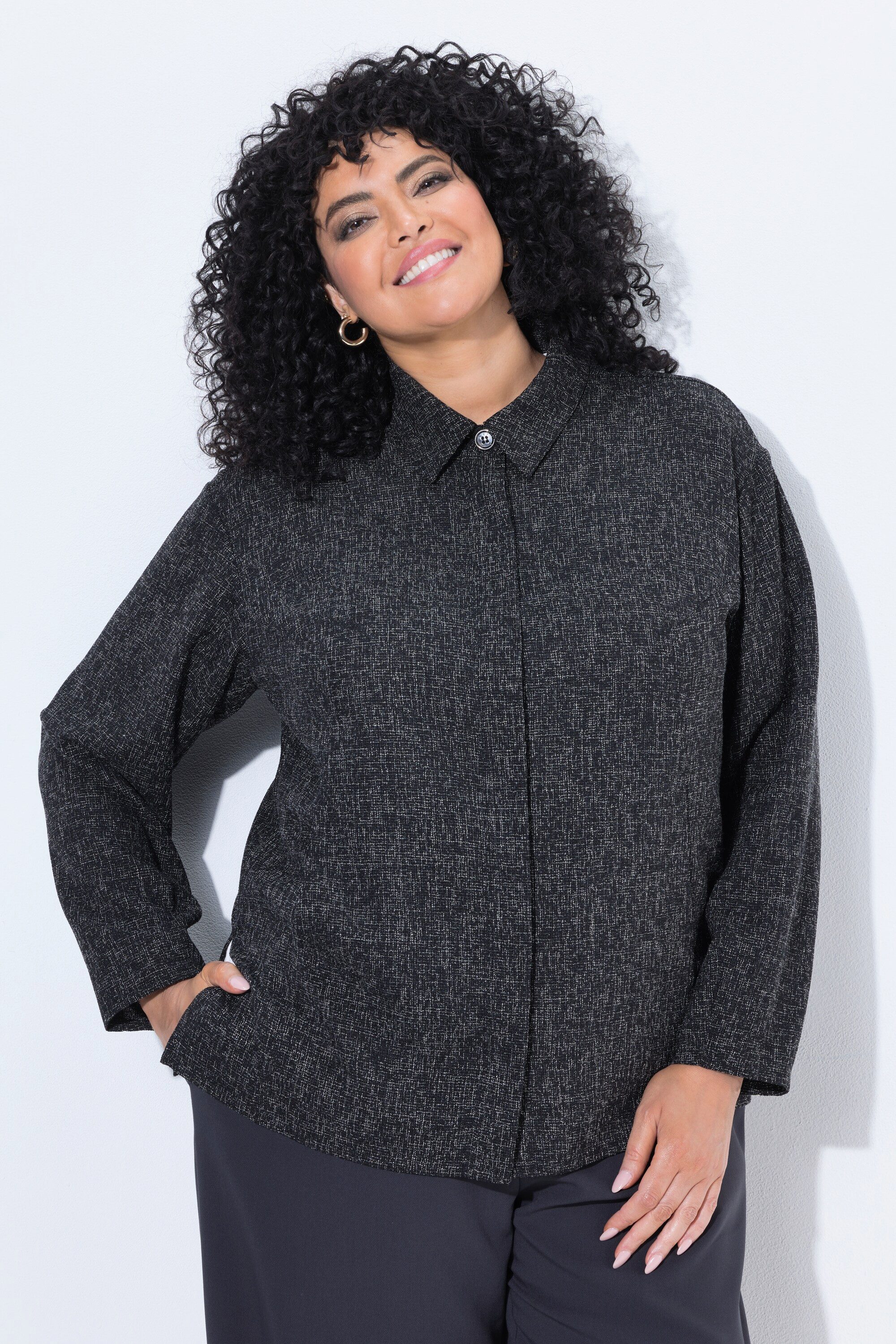Ulla Popken Sommerjacke Jacke meliert Hemdkragen Langarm