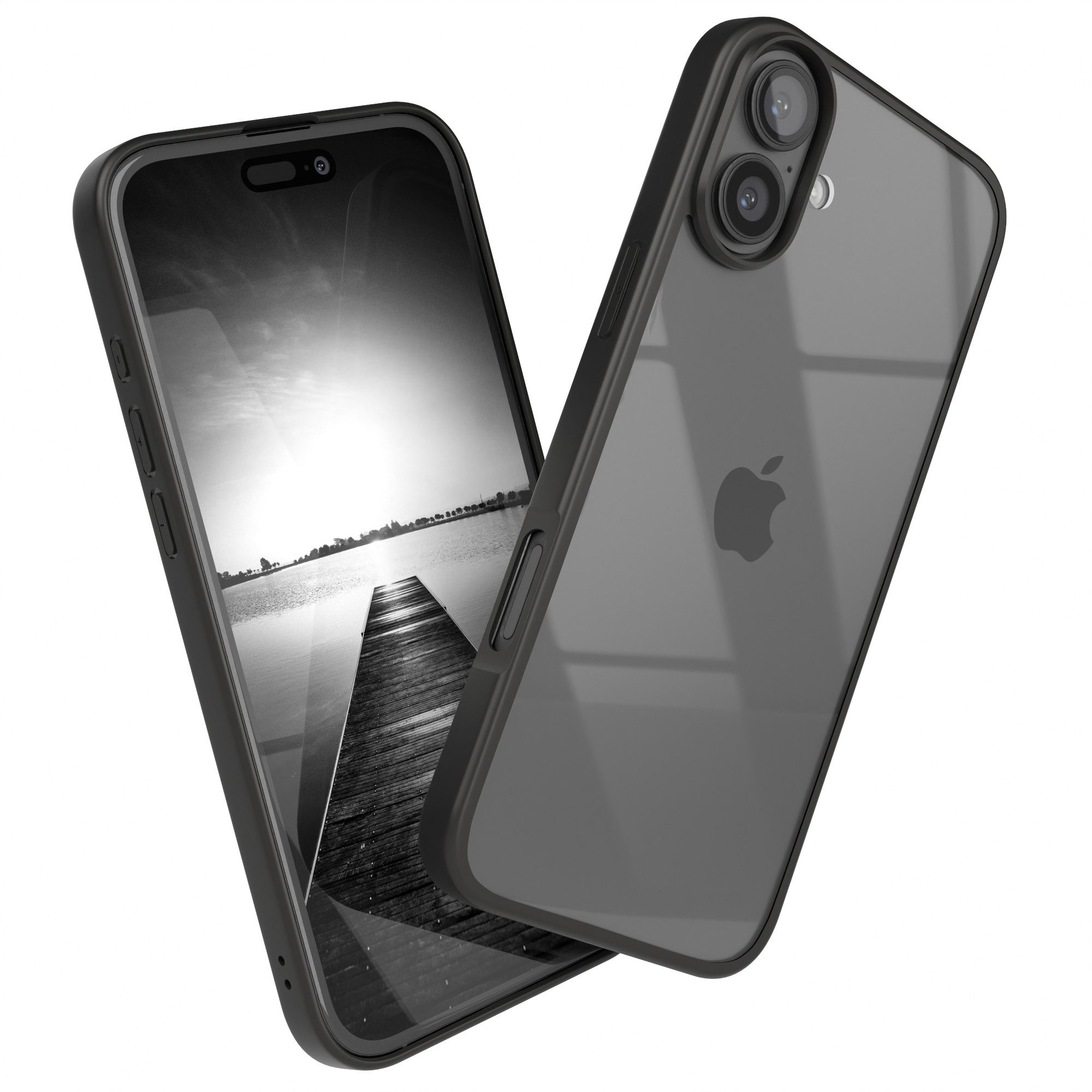 EAZY CASE Handyhülle Bumper Case für Apple iPhone 16 Plus 6,7 Zoll, Hülle Durchsichtig kratzfest Back Cover mit Displayschutz Schwarz