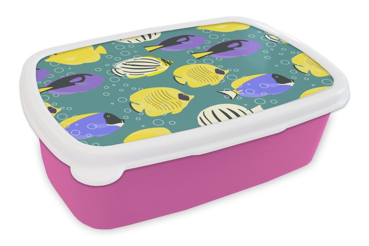 MuchoWow Lunchbox Muster - Fisch - Wasser, Kunststoff, (2-tlg), Brotbox für Erwachsene, Brotdose Kinder, Snackbox, Mädchen, Kunststoff rosa