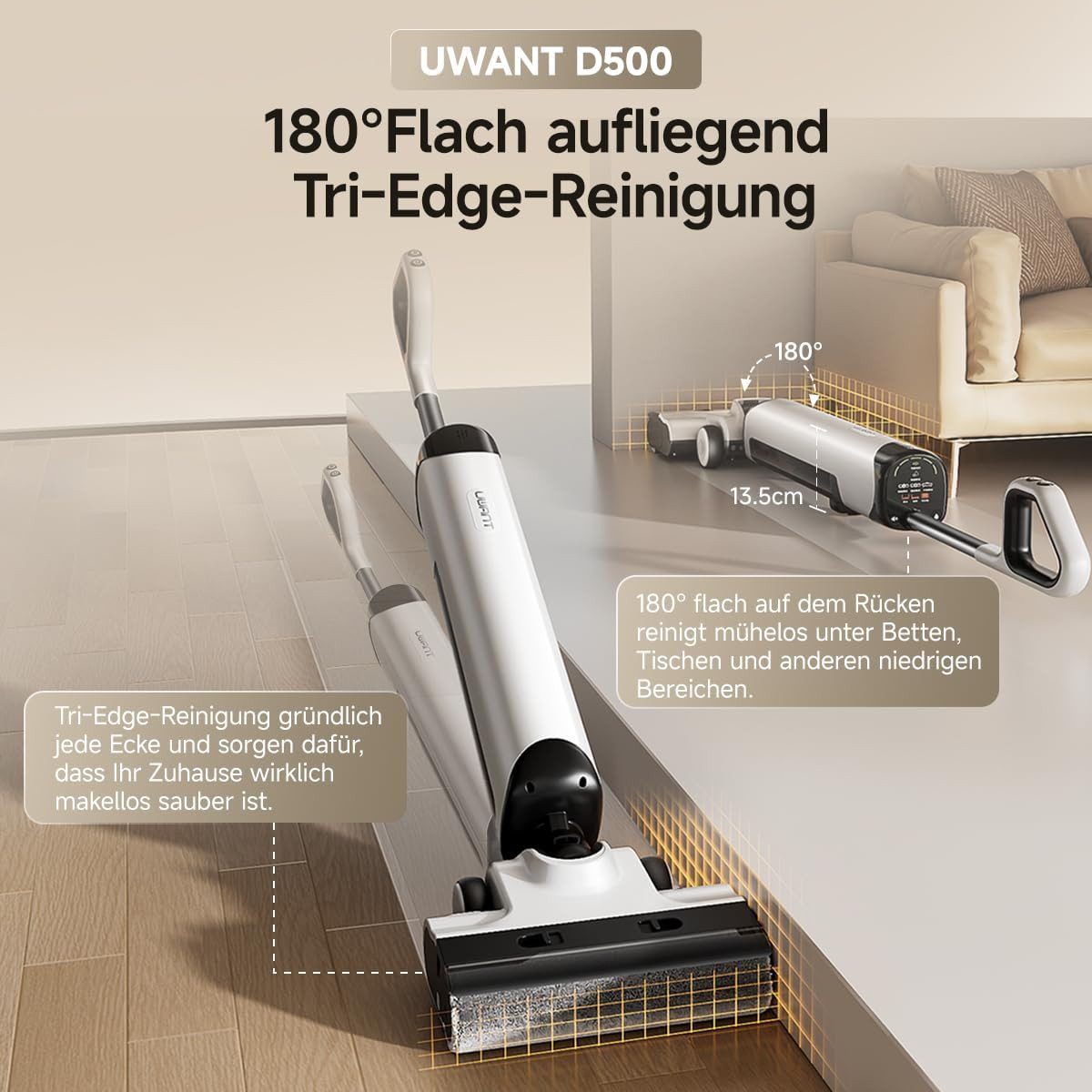 UWANT Nass-Trocken-Akkusauger UWANT D500 Echtzeit-Elektrolysewasser zur Geruchsbeseitigung, 230 W, Abwassertanks-Desodorierung, 17,000 Pa Starke Saugkraft,65°C Leise Heißtrocknung