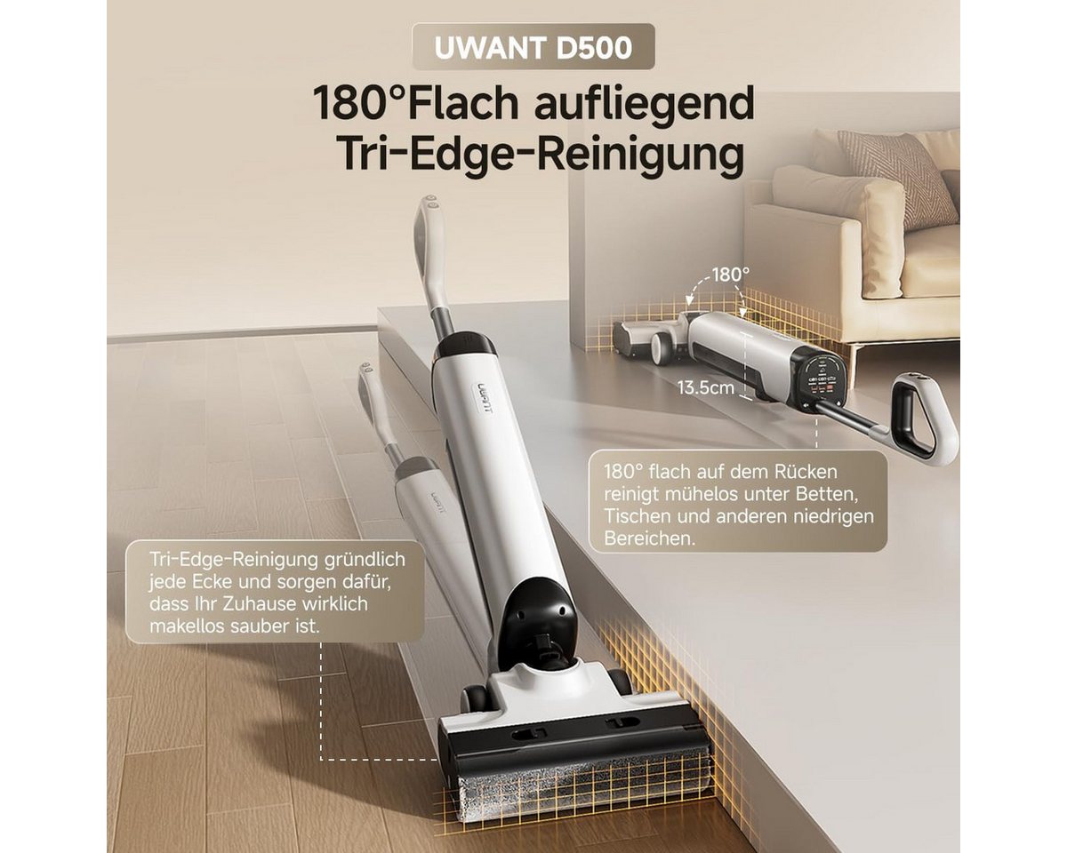 UWANT Nass-Trocken-Akkusauger D500 Echtzeit-Elektrolysewasser zur Geruchsbeseitigung, 230 W, Sofortige Wasser-Elektrolyse, 65°C Leis Heißtrocknung,IPX6 wasserdichte Bodenbürste