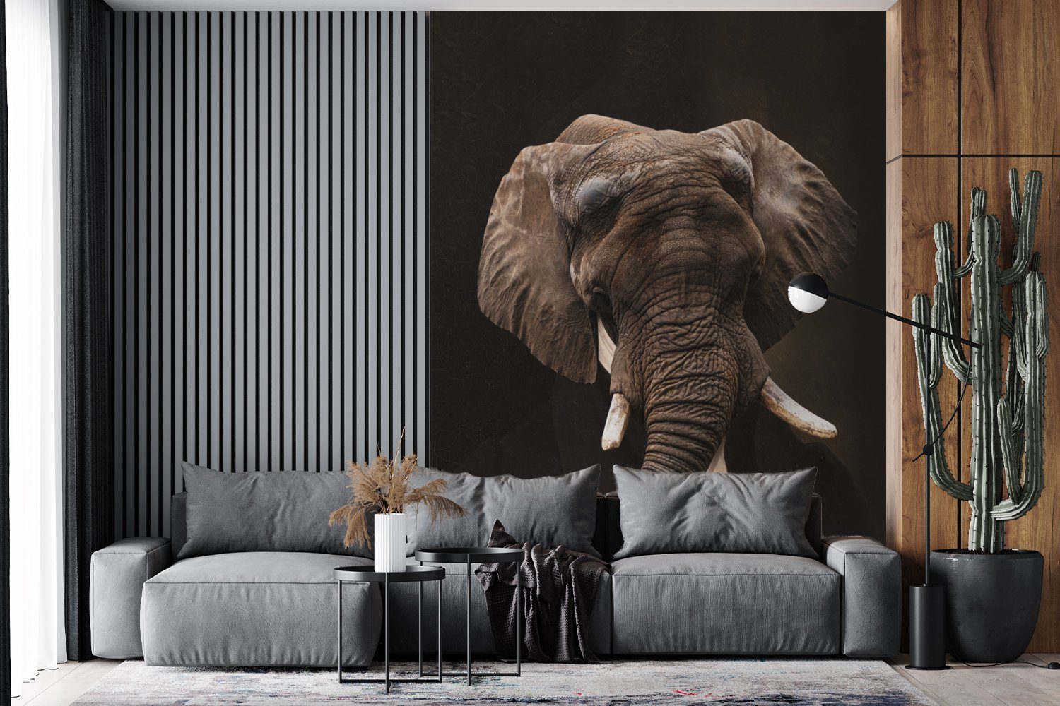 Fototapete Montagefertig Elefant (4 - Matt, Wandtapete für MuchoWow Meister, Alte Vinyl Gemälde Wohnzimmer, bedruckt, Tapete - St),