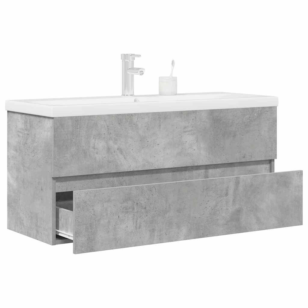 vidaXL Badezimmer-Set 2-tlg. Badmöbel-Set Betongrau Holzwerkstoff, (1-St)