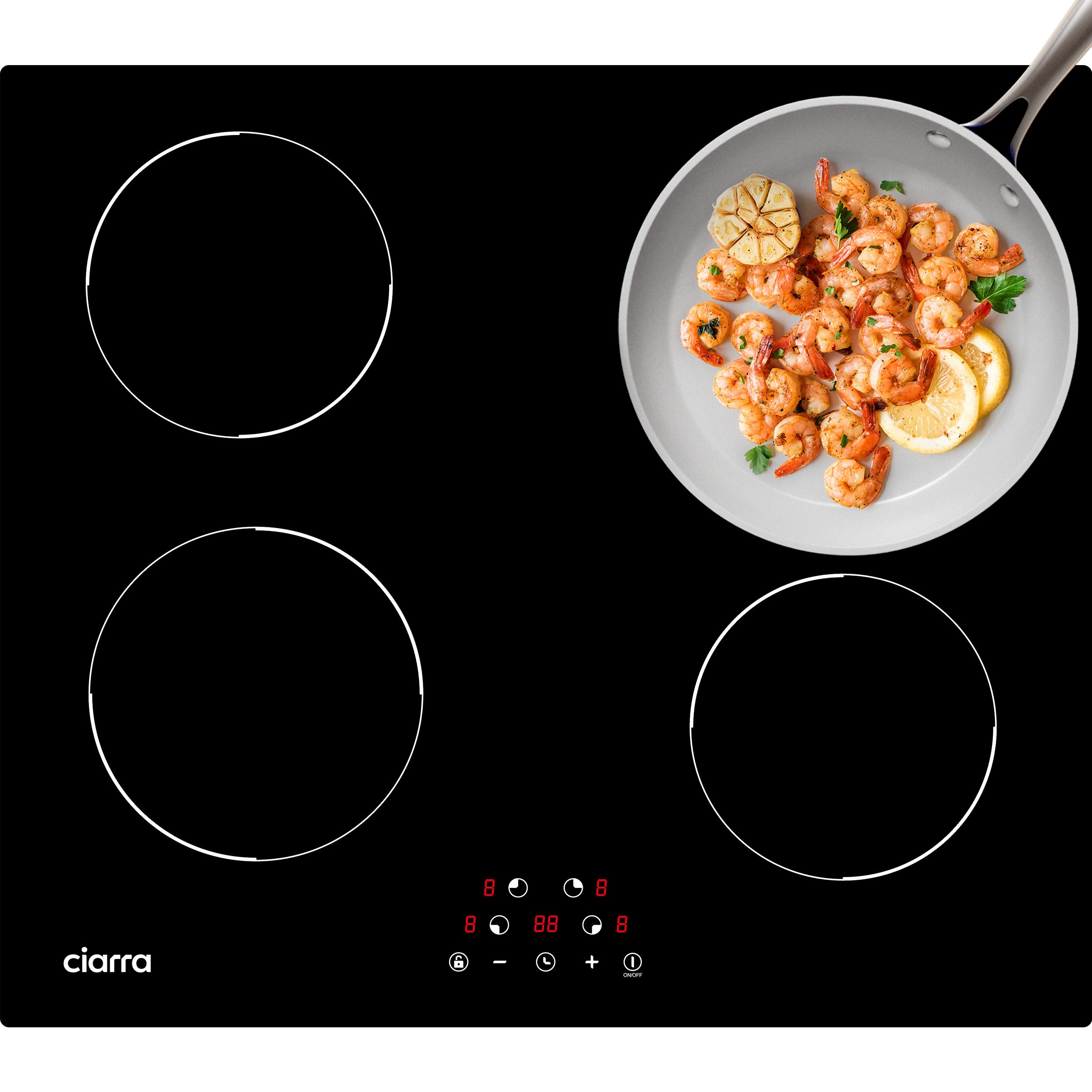 CIARRA Induktions-Kochfeld VM4BIH-D, 60 cm Einbau-Kochfelder 4 Zonen Einbau Induktionskochfeld 6000 W