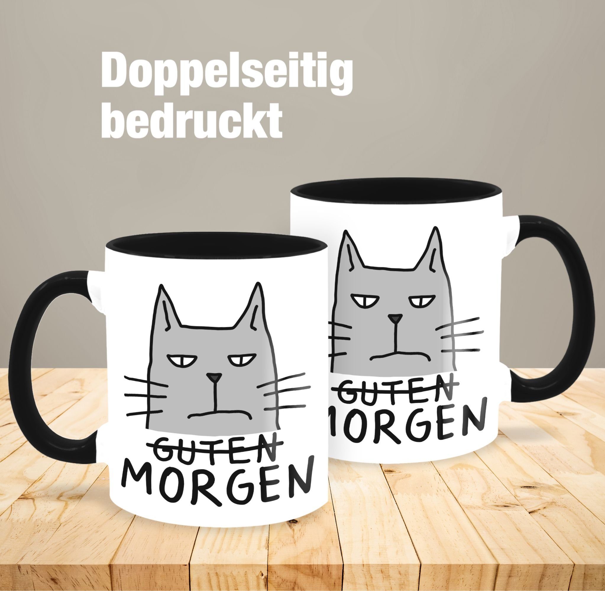 Sprüche Keramik, Guten Statement Morgen Shirtracer Katze, Tasse Schwarz 1