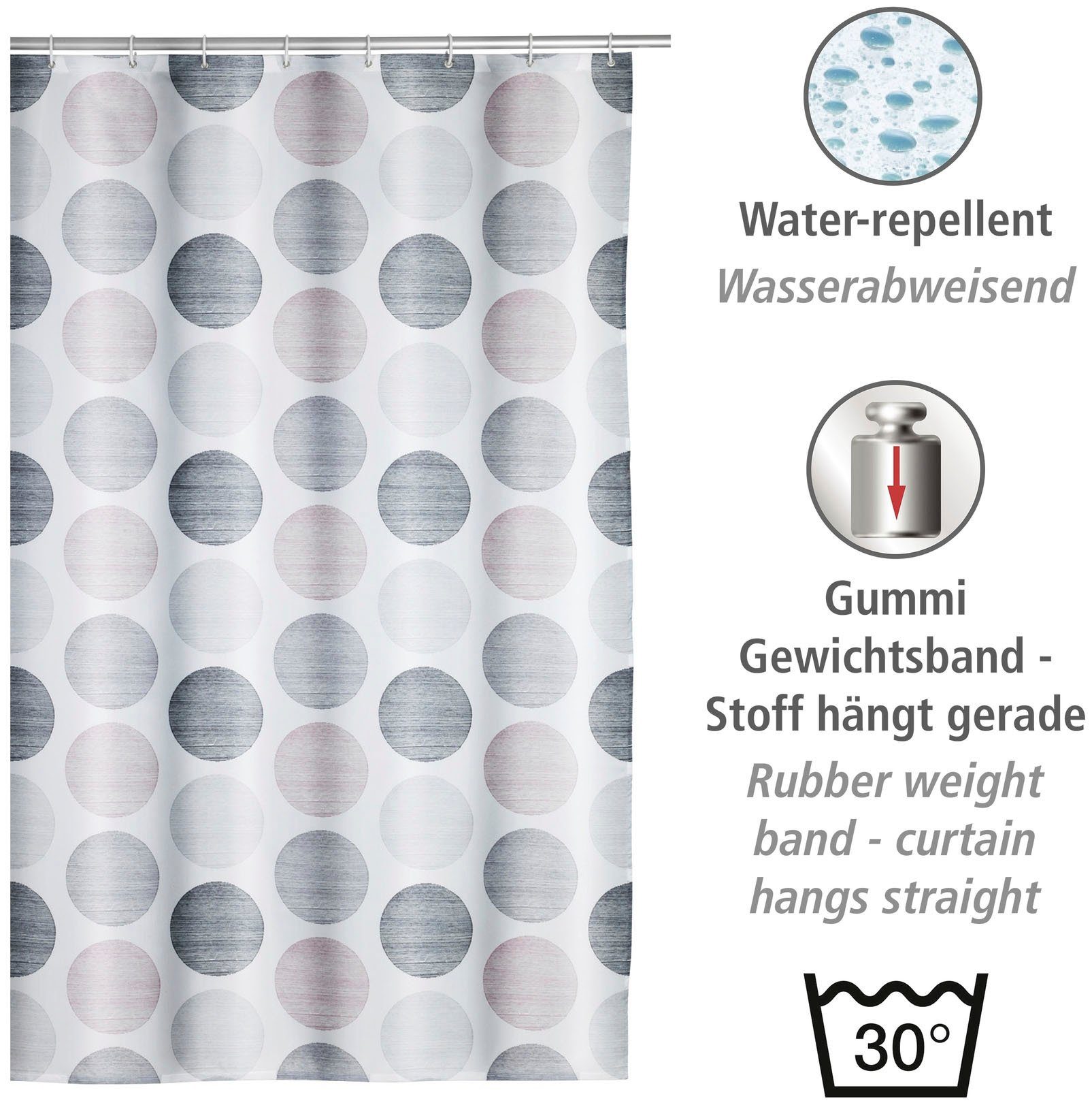 WENKO Duschvorhang Pastell Dots Breite 180 cm, Höhe 200 cm – Bild 2 von 5