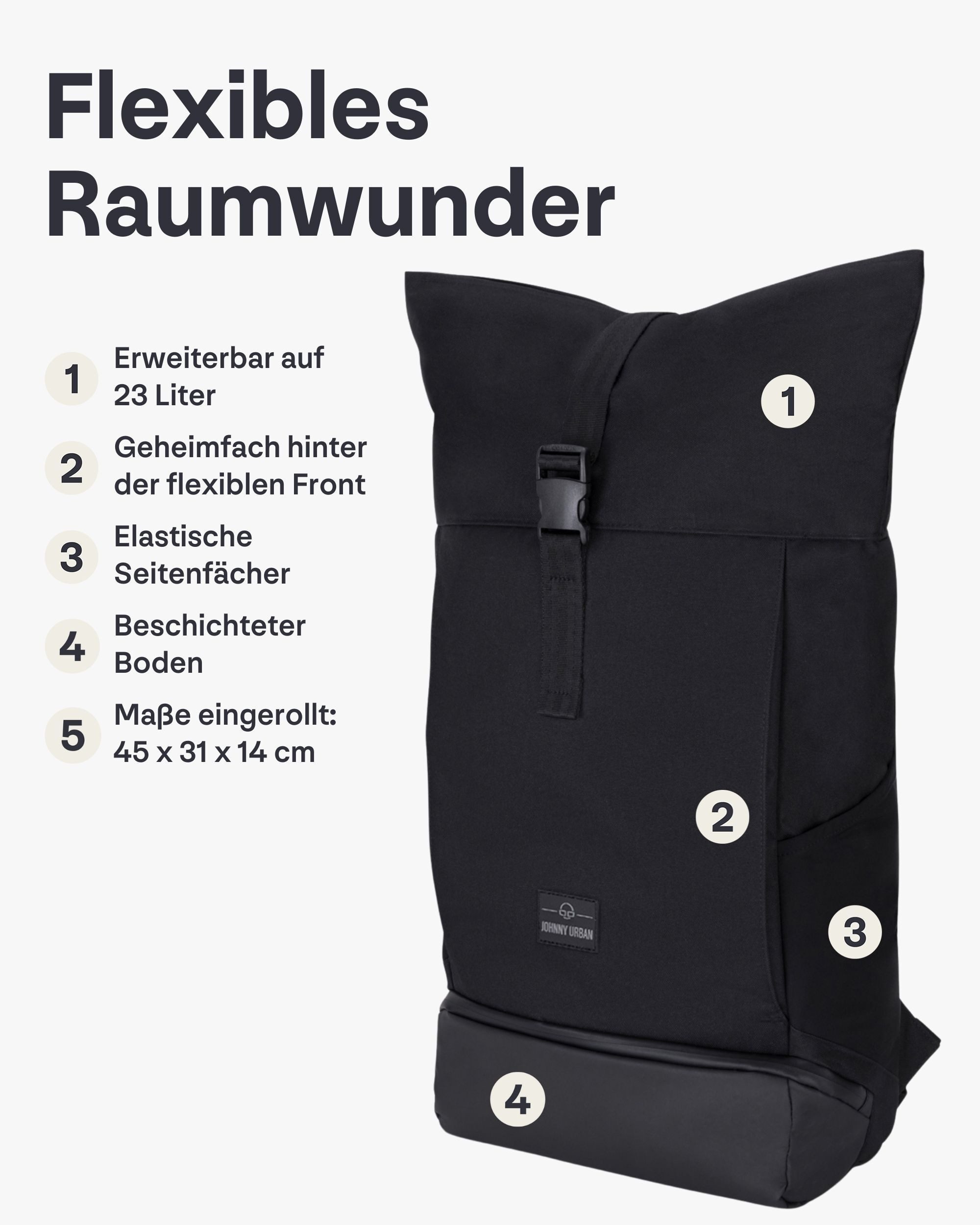 Johnny Urban Cityrucksack Allen Large Rolltop mit Laptopfach (1-tlg), Wasserabweisend – Bild 3 von 5