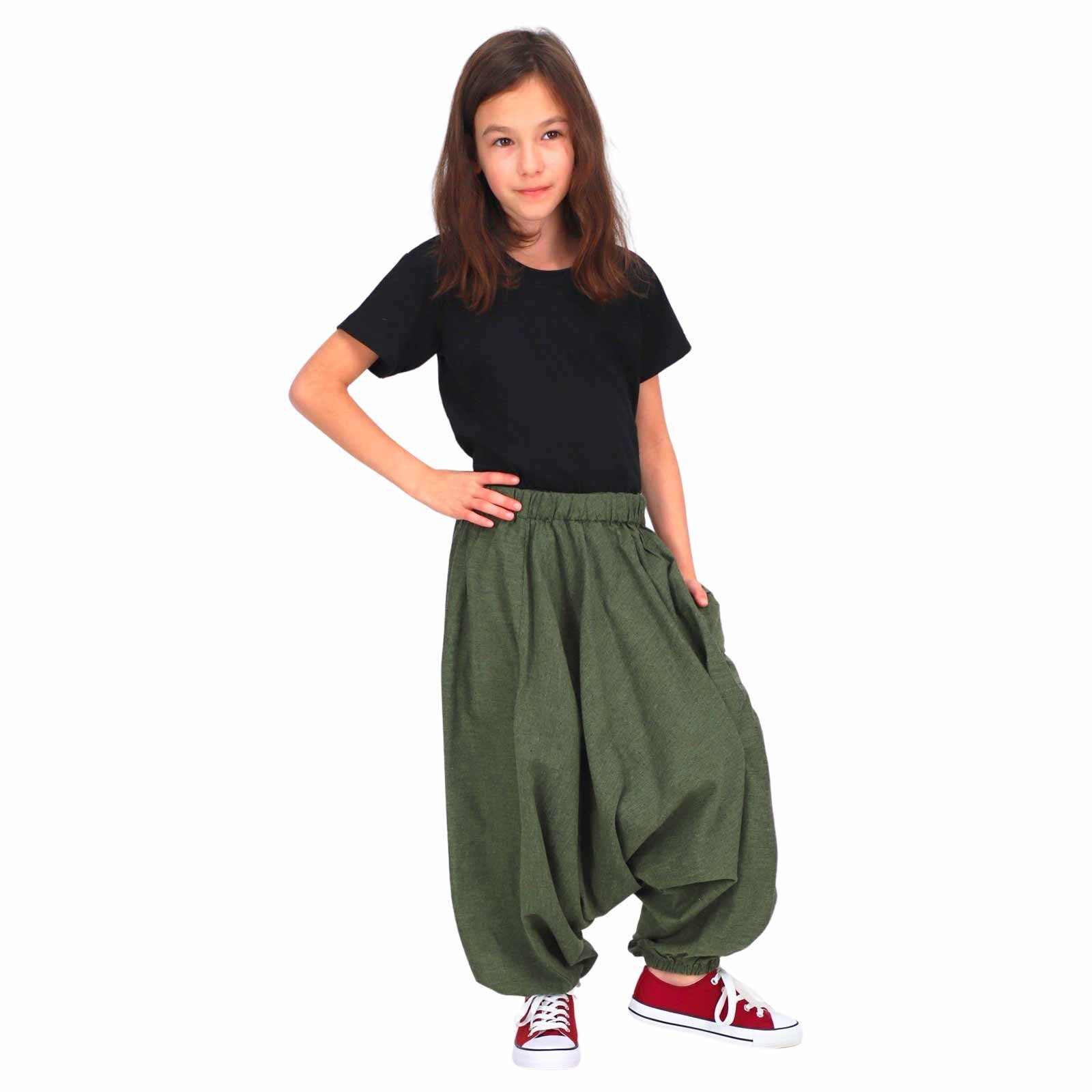 KUNST UND MAGIE Haremshose/Jodhpur-Hose Kinder Army Pluderhose Boho Hose Kids Haremshose Green Hippie Aladin Kinderhose