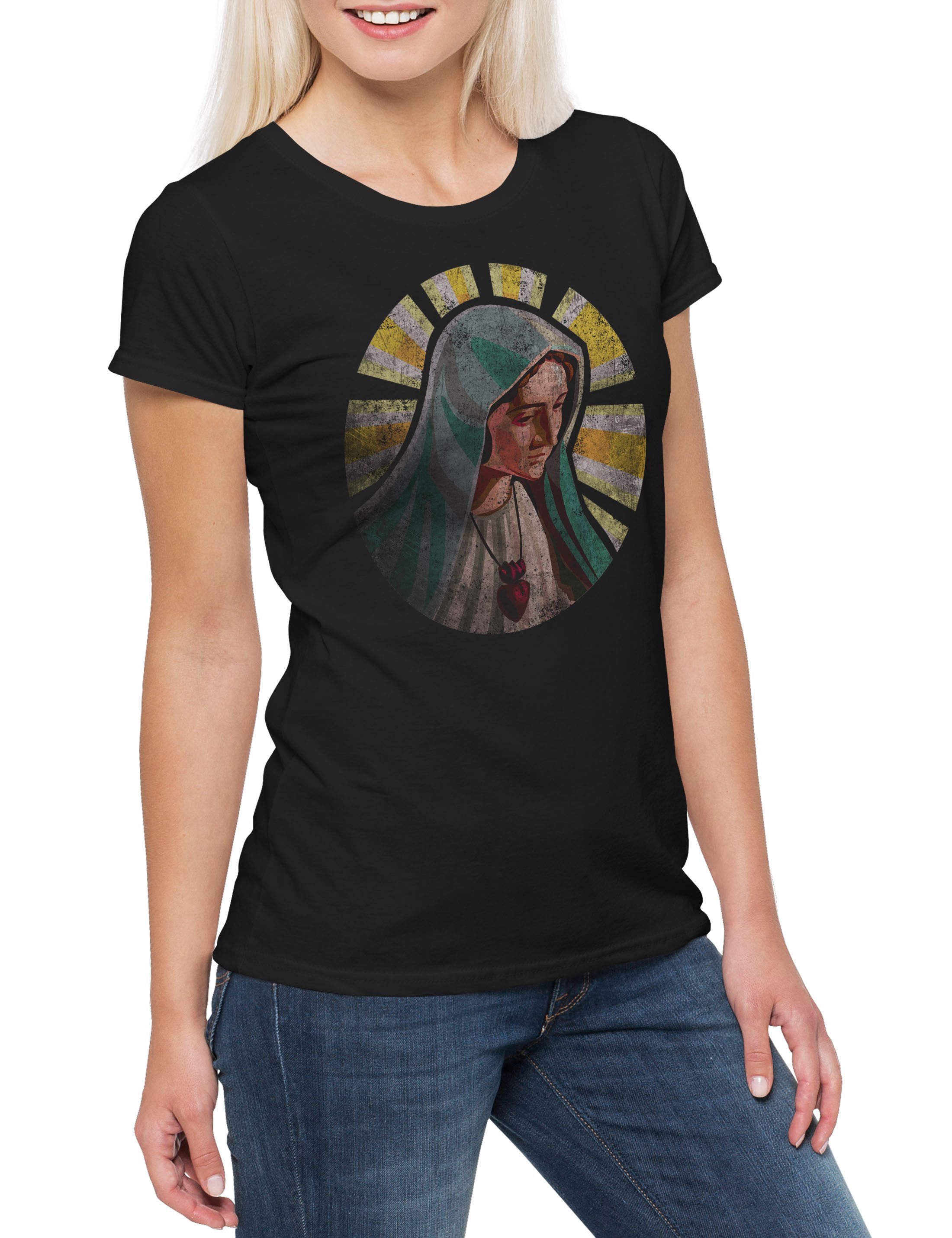 Print-Shirt Holy Mary Damen T-Shirt Heilige Maria Mutter Gottes God Kirche Glaube