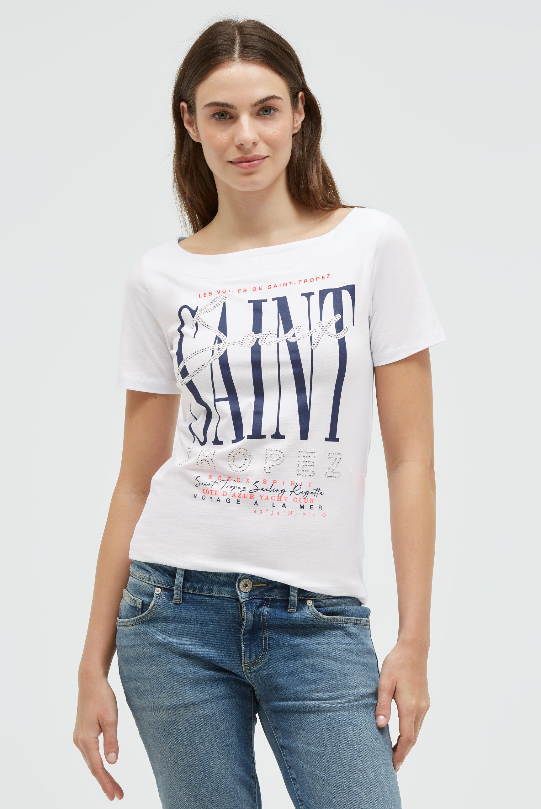 SOCCX Rundhalsshirt mit U-Boot-Ausschnitt