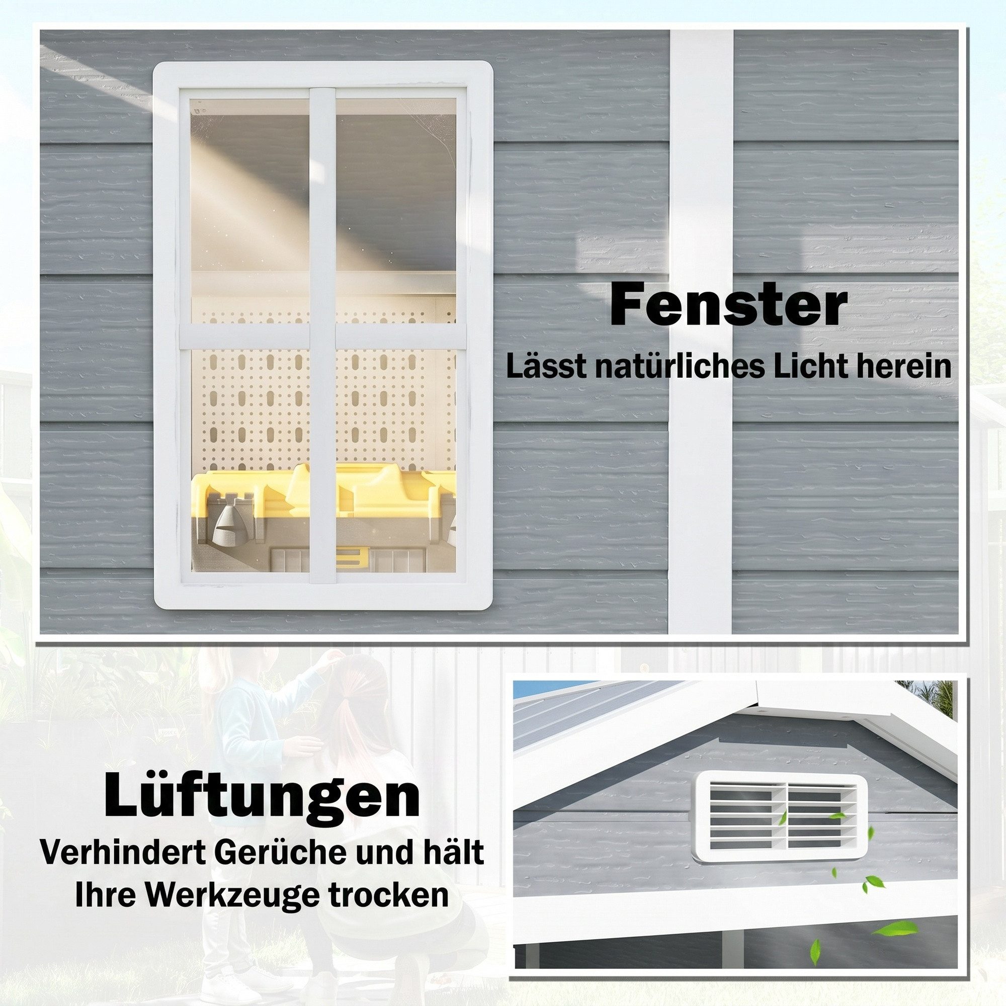 Outsunny Gerätehaus Gartenhaus mit Boden Pultdach Fenster, abschließbar Geräteschuppen, BxT: 186x131 cm, (Gartenhaus, 1 St., Geräteschuppen), aus Alu, für Hinte – Bild 5 von 5