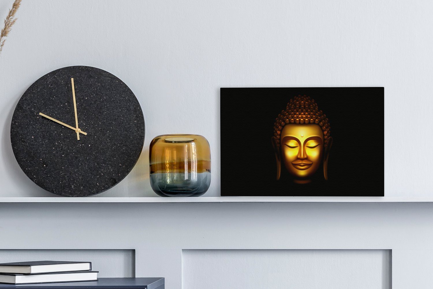 OneMillionCanvasses® Leinwandbild Buddha (1 30x20 - Schwarz, Leinwandbilder, Wandbild St), cm Gold Aufhängefertig, - Wanddeko