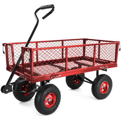 RAMROXX Bollerwagen Transport Gitterwagen Handwagen Seitenteile klappbar bis 300kg Rot