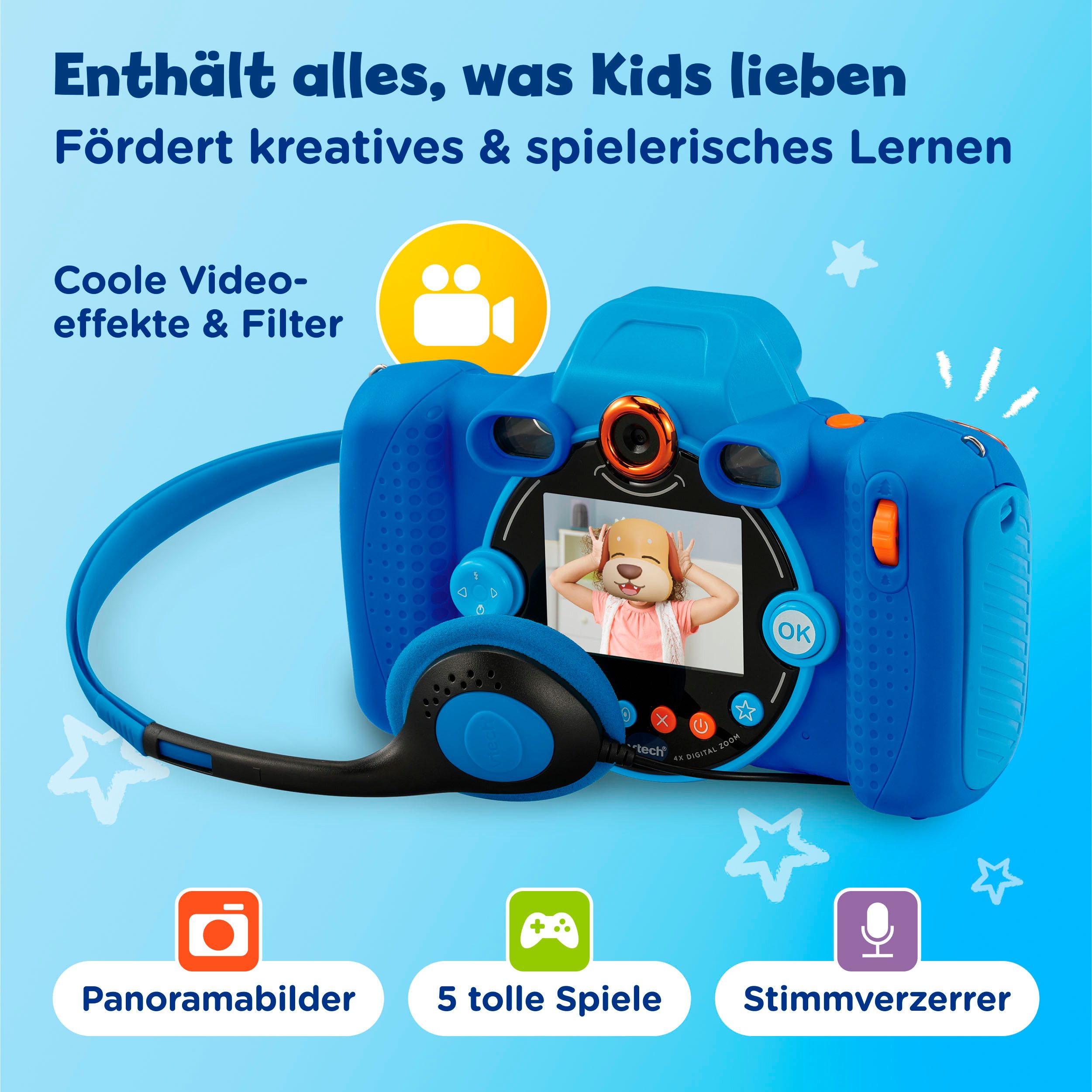 Vtech® KidiZoom Duo FX blau Kinderkamera (inkluisve Kopfhörer)