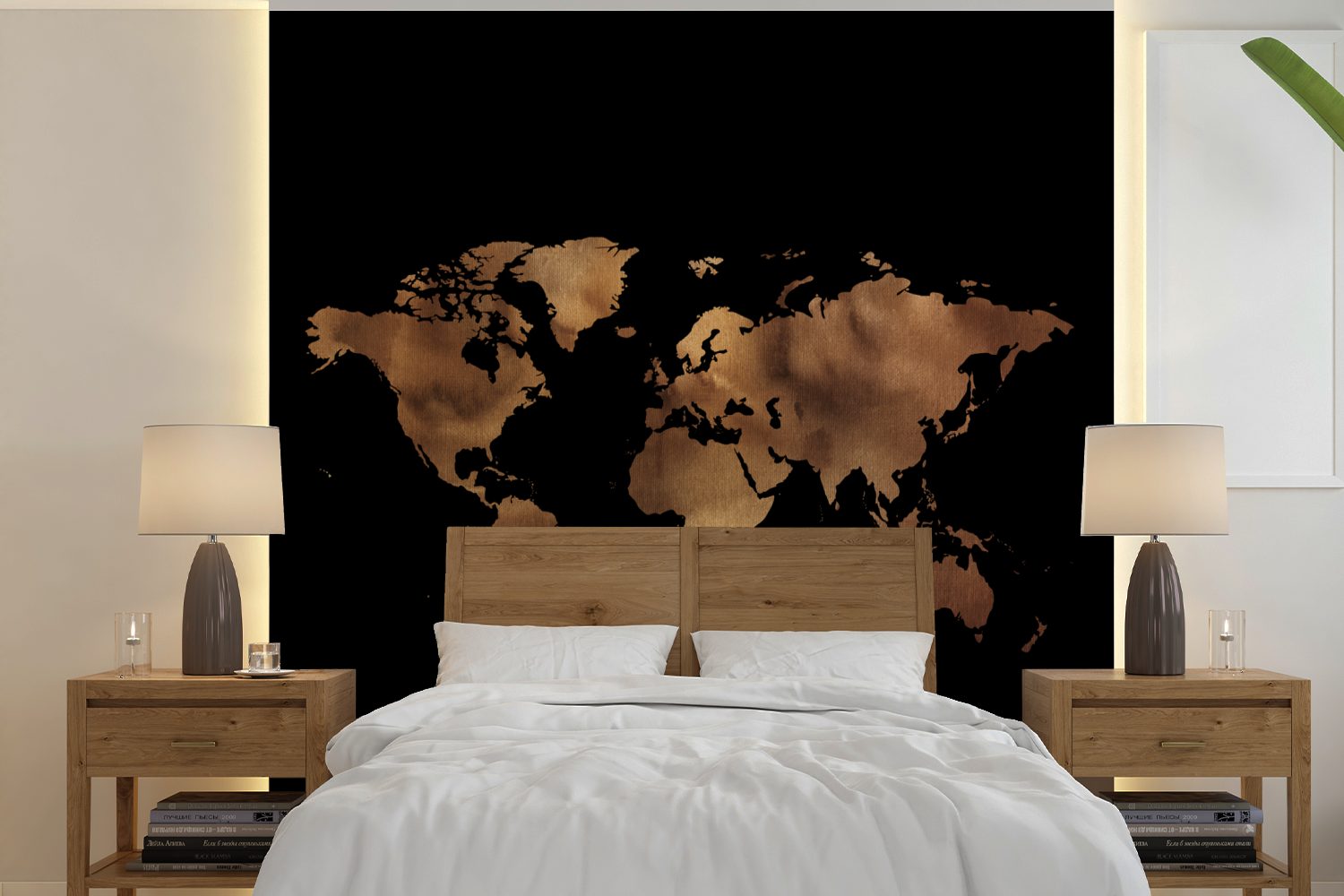 MuchoWow Fototapete Weltkarte Wandtapete Matt, Schwarz, Wohnzimmer (5 - Schlafzimmer, Vinyl für oder St), Gold Tapete - bedruckt