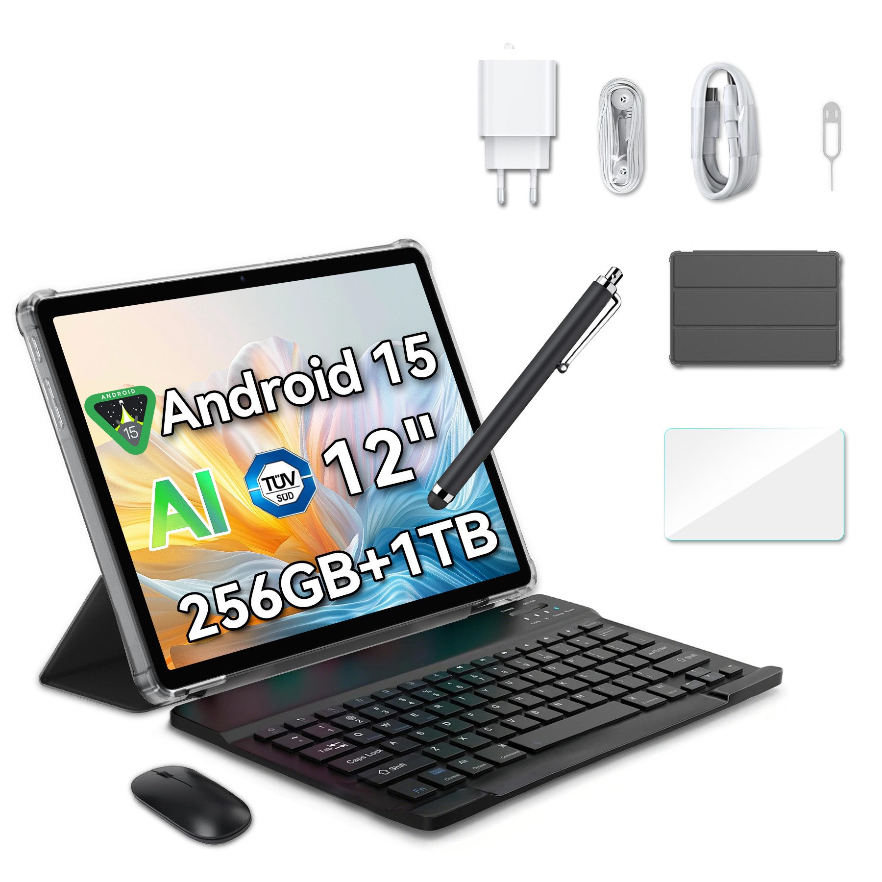 blackview Mega2 256GB 4G incl. Stift, Maus, Tastatur, kabelgebundenes Headset Tablet (12", 256 GB, 4G (LTE), 2.4K, 120 Hz Display, Android 15, 9000mAh, LTE)