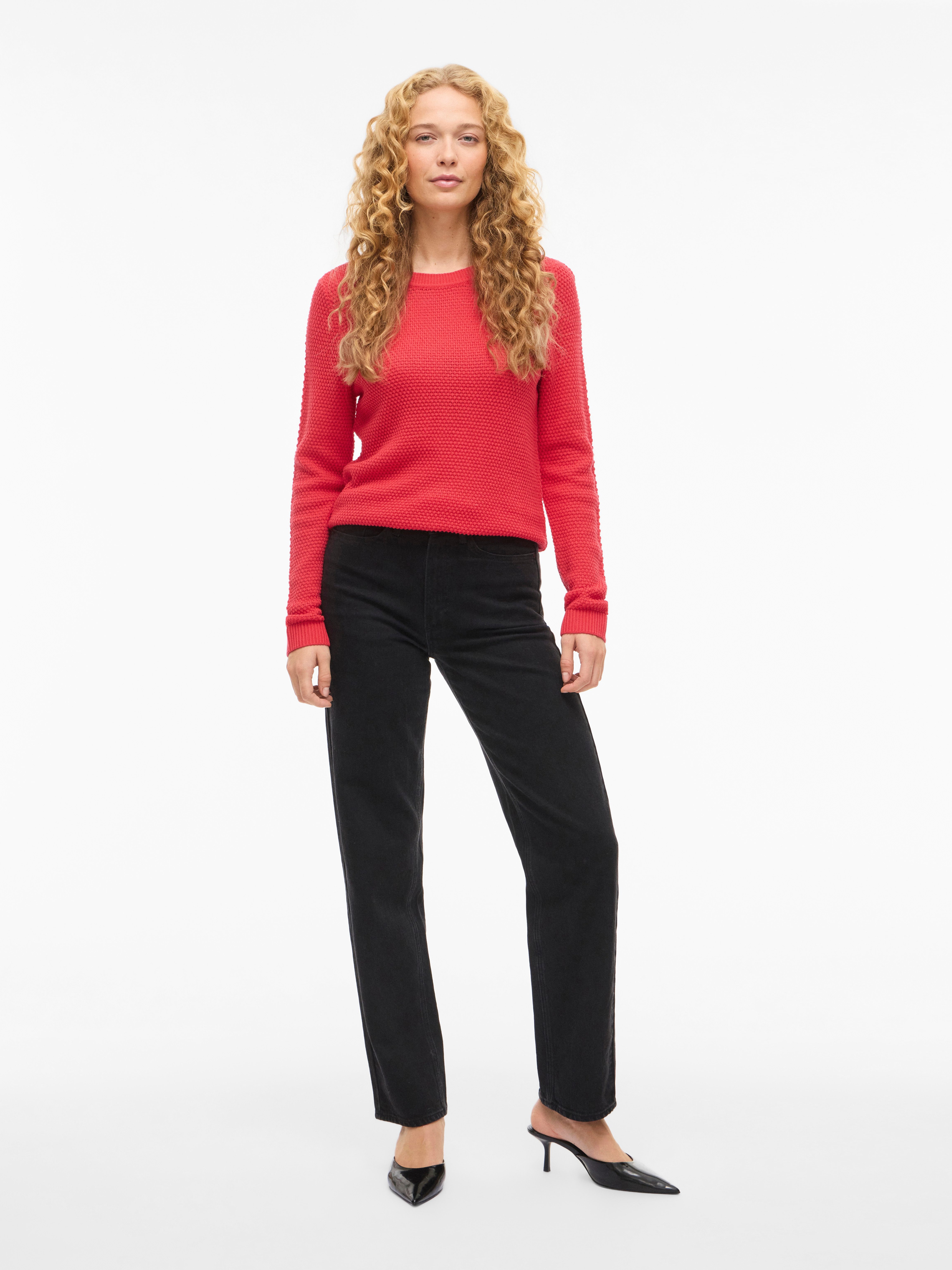 Vila Rundhalspullover VIDALO O-NECK L/S KNIT TOP- NOOS Baumwolle, regular fit