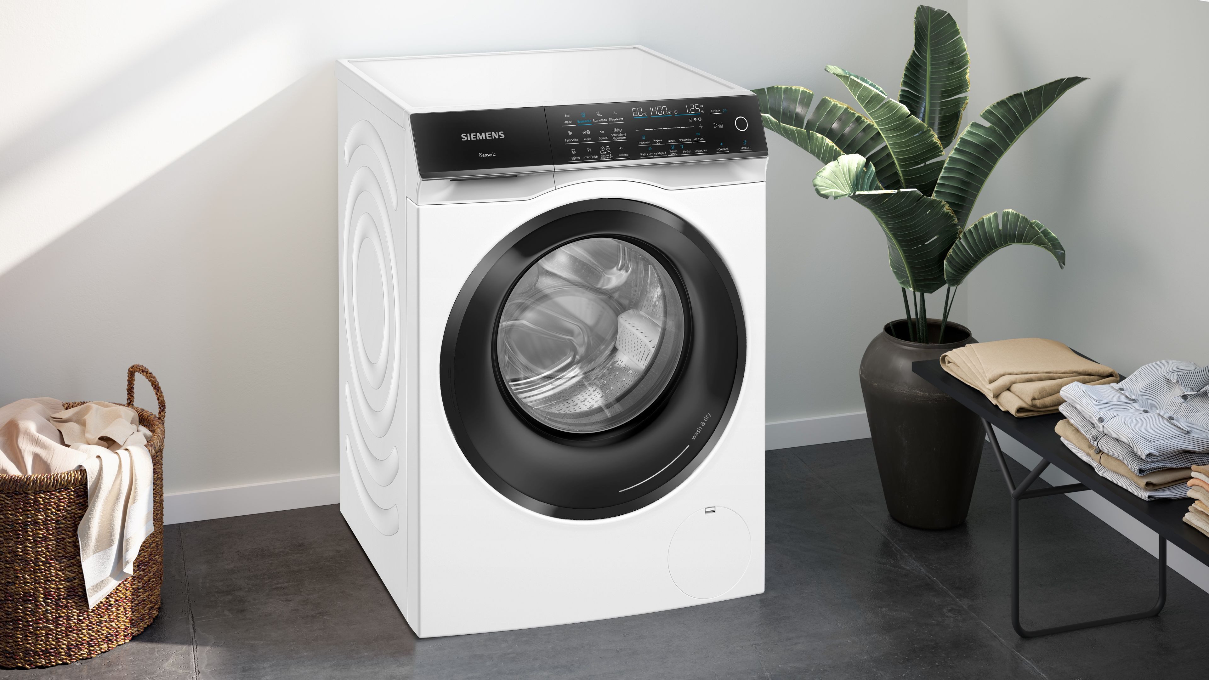 SIEMENS Waschtrockner iQ700 WN54C2070, 9 kg, 6 kg, 1400 U/min, Knitter-Programm smartFinish, Antiflecken-System, Waschen&Trocknen 45' – Bild 4 von 5