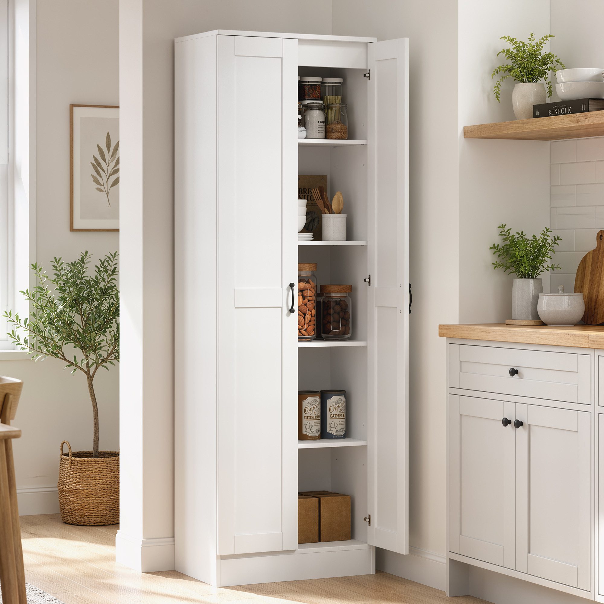 HOMCOM Hochschrank Vorratsschrank für Wohnzimmer (Set, 1-St., 1er Set) Soft-Close-Türen, verstellbare Einlegeböden