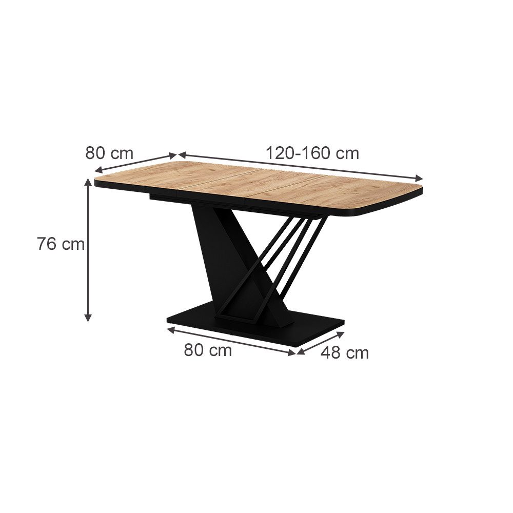 Vicco Esstisch Fenaro, Goldkraft Eiche/Schwarz/Schwarz, 120 x 80 cm ausziehbar (1-St)