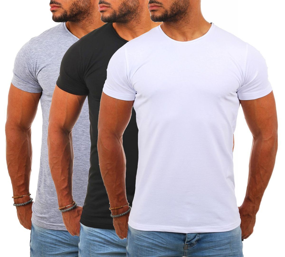Young & Rich T-Shirt Herren Uni Basic rundhals Ausschnitt Unterziehshirt 1701 Rundhalsauschnitt unifarben kurzarm regular fit