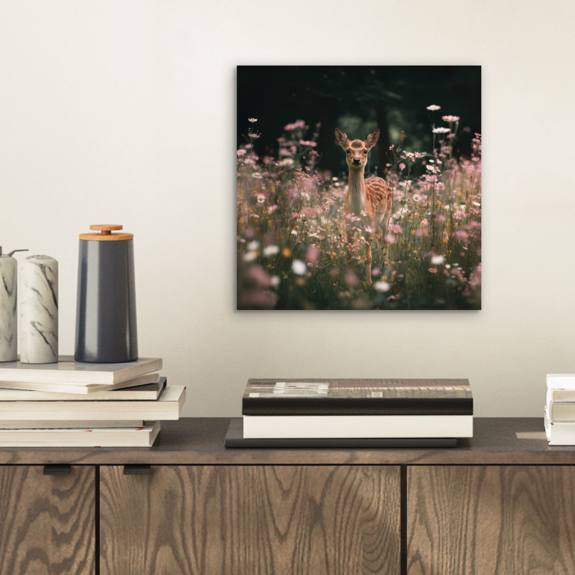 MuchoWow Metallbild Hirsche - Wildblumen - günstig online kaufen