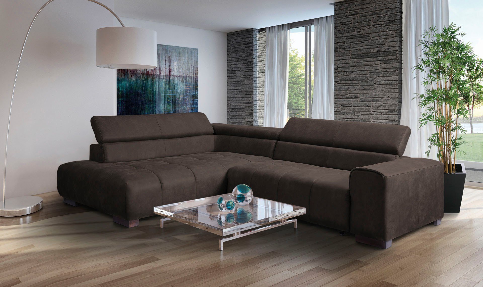 exxpo - sofa fashion Ecksofa, mit 3 verstellbaren Kopfstützen, wahlweise mit Bettfunktion und Kissen
