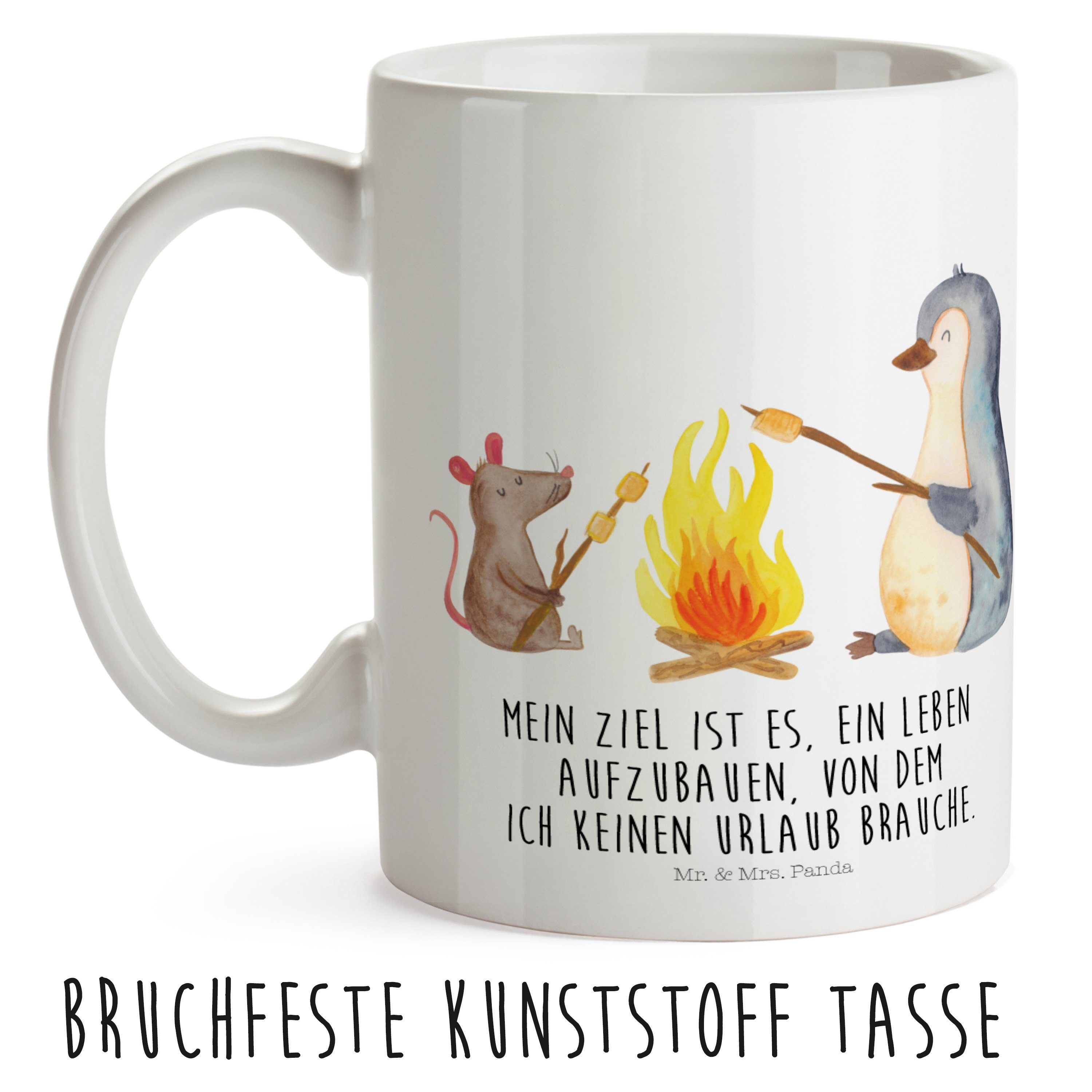 Panda Pinguin & Kaffeetas, Kinderbecher Tasse, Weiß Mrs. Kunststoff grillen, Geschenk, - Lagerfeuer - Maus, Mr.