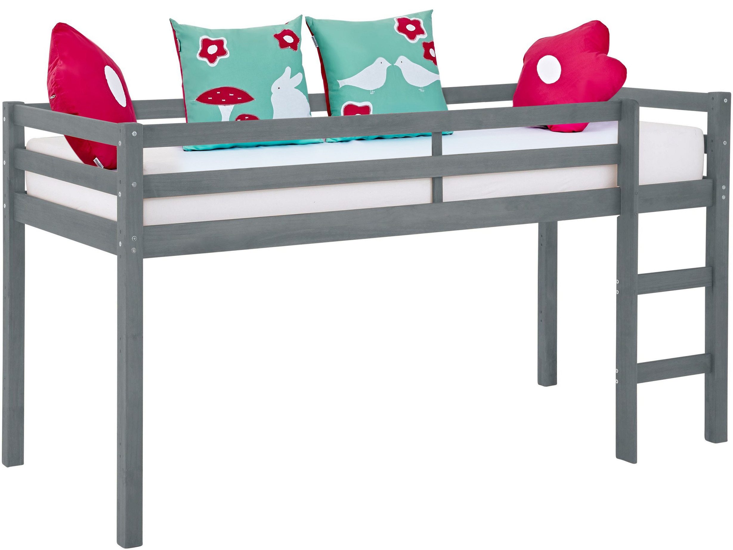freiraum Hochbett Athen in Grau, Kiefer - 208x111x103cm (BxHxT)