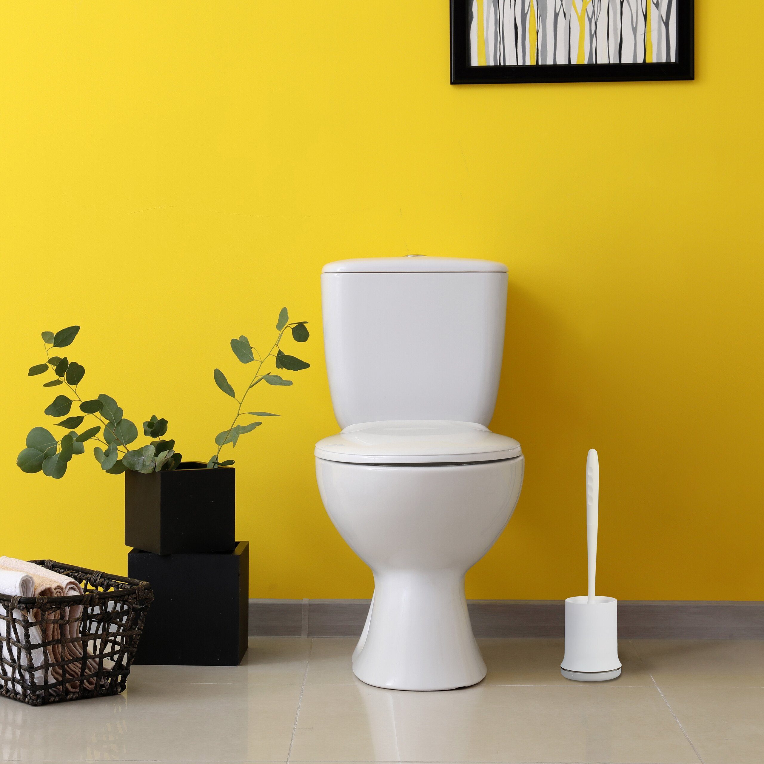 Relaxdays Toilettenbürste Mit Wandhalter – Schnelltrocknend, Ohne Bohren, Weiß-grau
