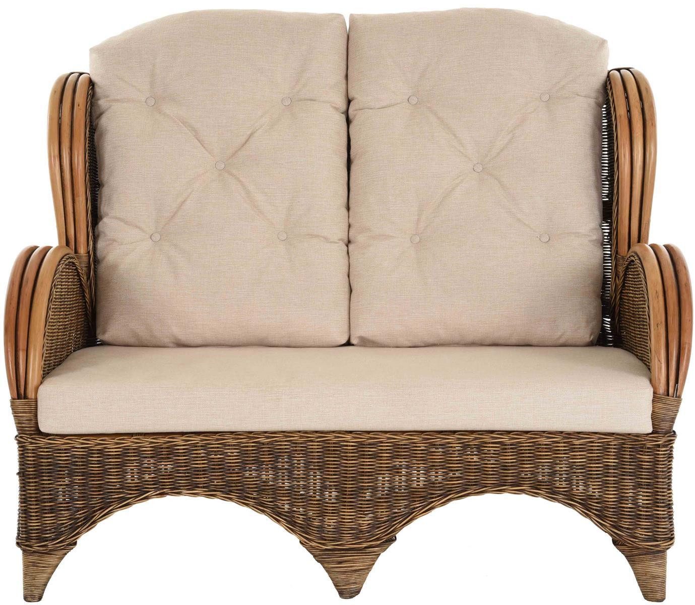 Krines Home Loungesofa Rattan-Sofa 2-Sitzer Korbsofa Sofa Hochlehn-Sofa Wintergarten Couch, nach Art wie Ohrensessel