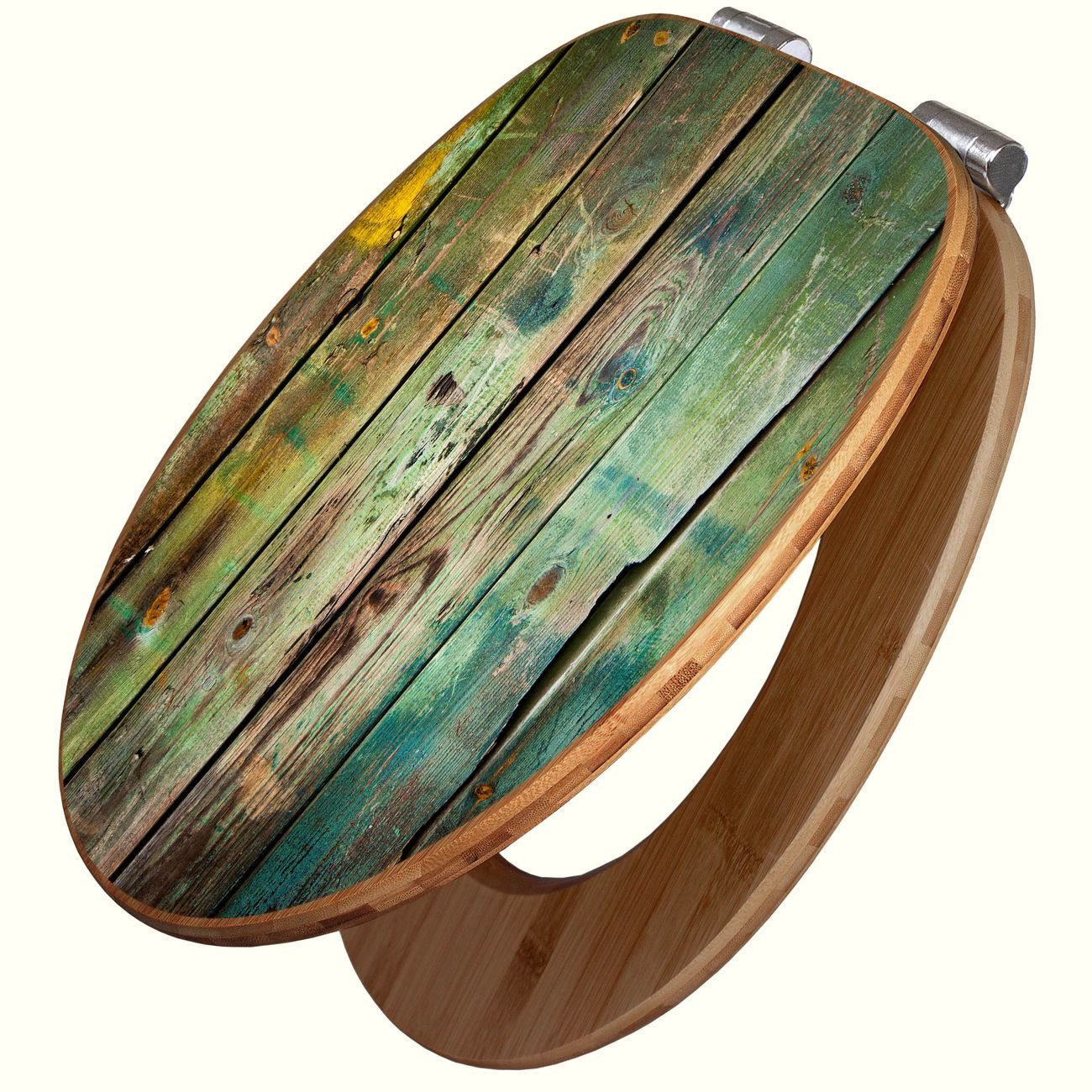 banjado WC-Sitz aus Bambus mit Absenkautomatik Motiv Grünes Holz (umweltfreundliches Material, integrierte Absenkautomatik), 45,8 x 37,5 x 5 cm