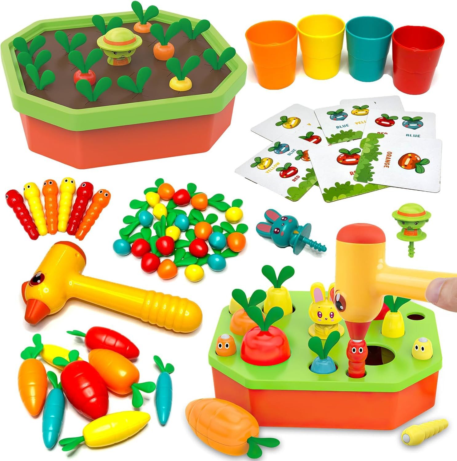Kramow Spielcenter Montessori Lernspielzeug Motorik, magnetisches Karottenspiel., (Montessori-Spielzeug mit vielseitigen Lern- und Spielmöglichkeiten), Lernspielzeug mit magnetischem Specht, Karottenernte.