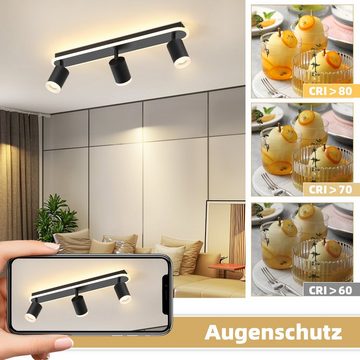 ZMH Deckenstrahler Schwarz/Weiß 3 Flammig Deckenlampe 16W Metall für Schlafzimmer Flur, ohne Leuchtmittel, Schwenkbar 330°, GU10 Fassung, 16W LED-Streifen eingebettet