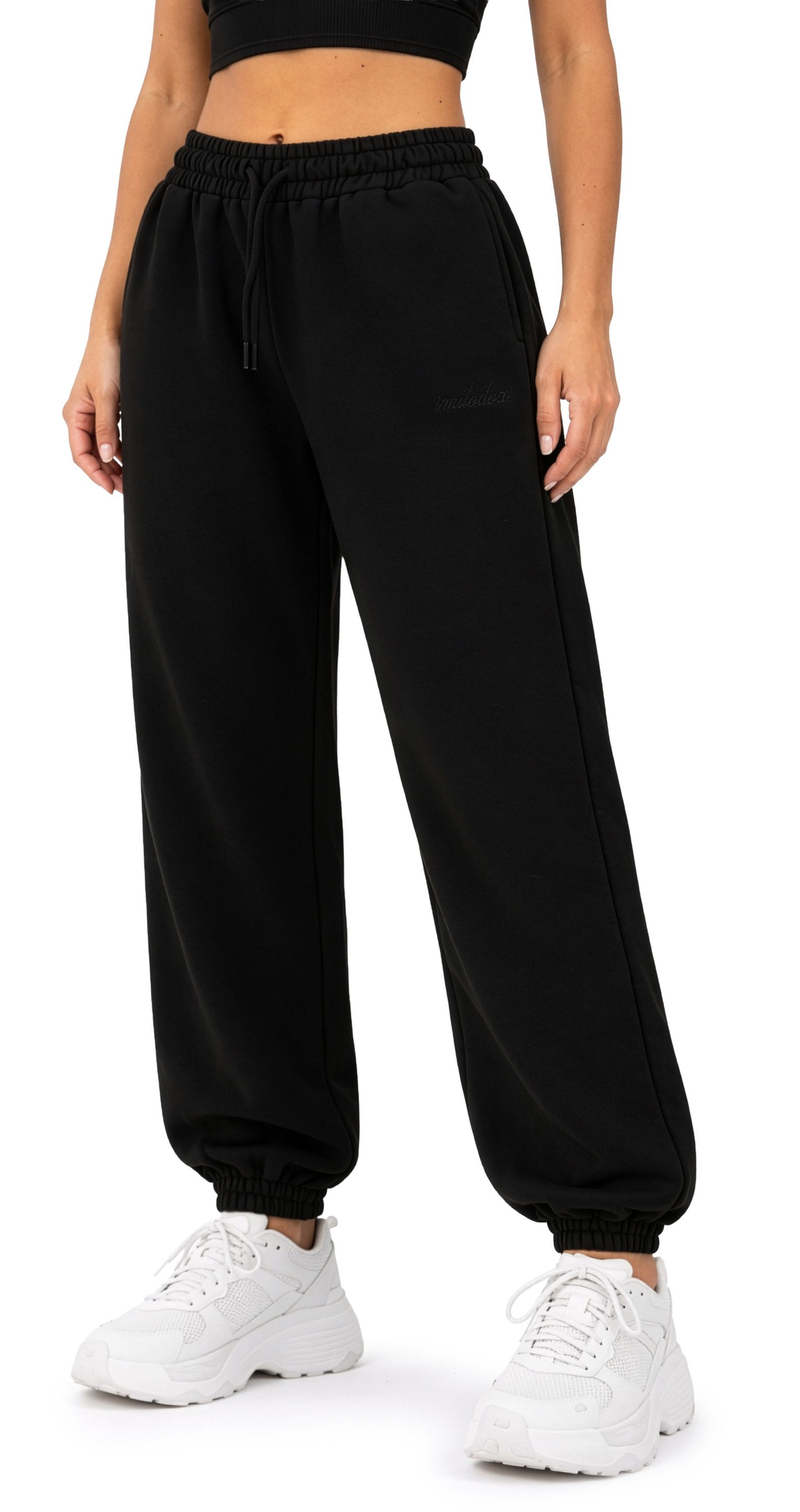 Smilodox Jogginghose Elura, Trainingshose Damen Tapered Fit, Sweatpants mit Tunnelzug Elastischer Bund, Kordelzug, Logo, Gym & Homewear