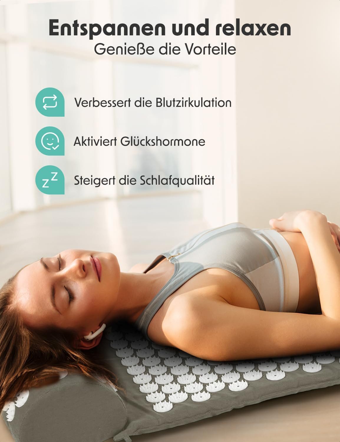 Wisam Akupressurmatte mit Kissen Akupressur Set Massagematte 60 x 40 Grau