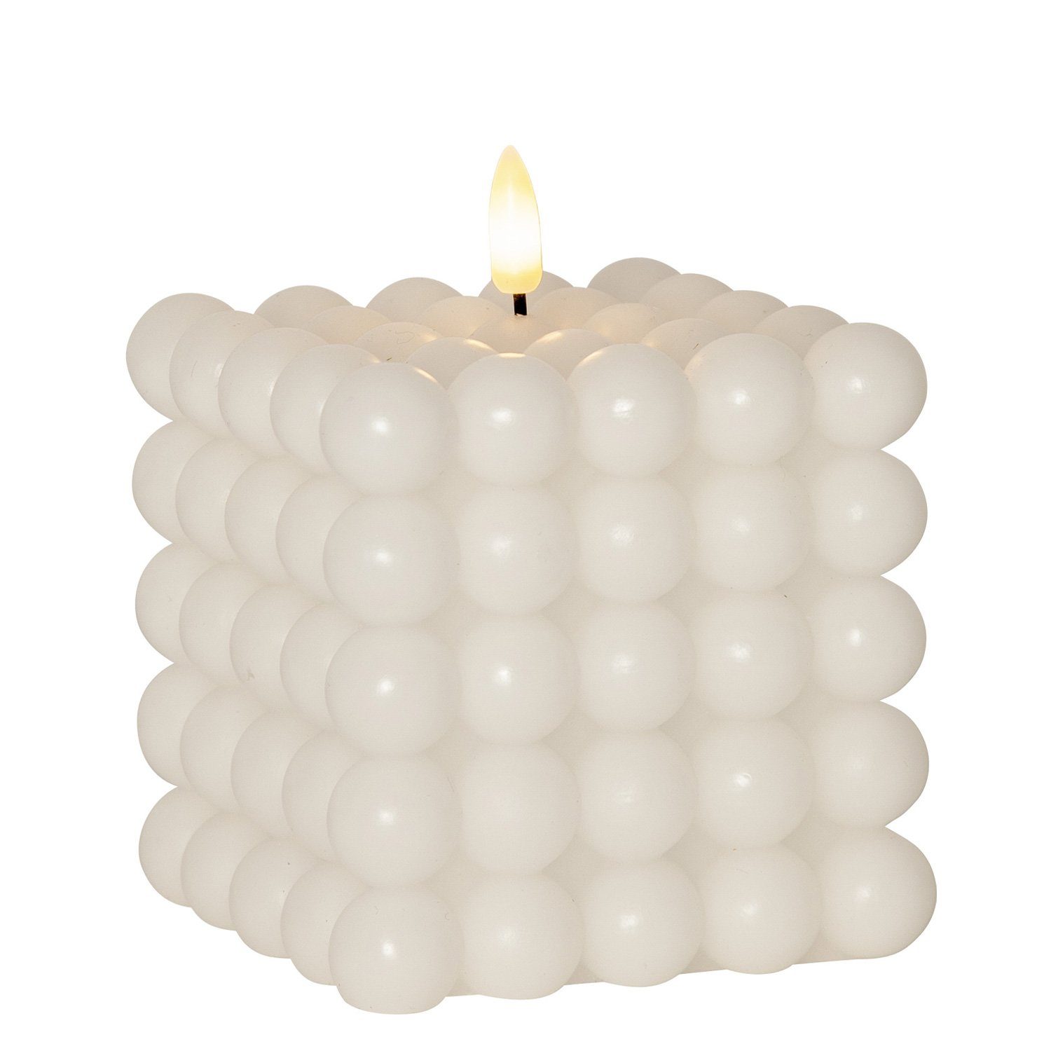MARELIDA LED-Kerze Bubble Würfel Cube Kerze Echtwachs H: 12,5cm Timer weiß günstig online kaufen