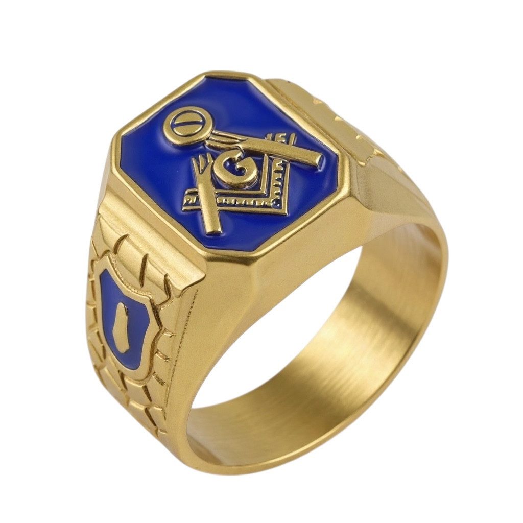 Karisma Schmuck Fingerring Herrenring Edelstahl Emailliert Blau Freimaurer RSS506