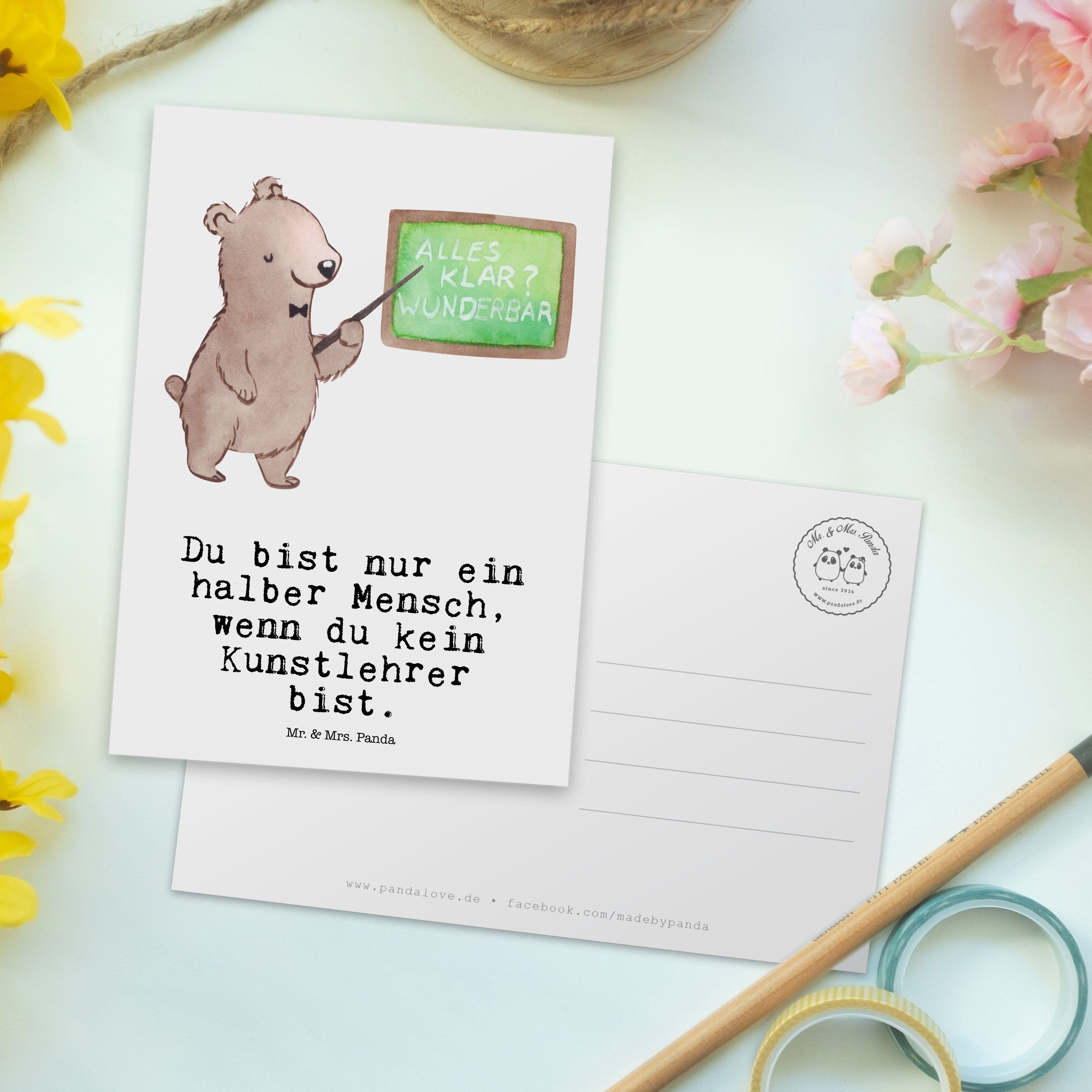 Mr. & Mrs. Panda Weiß Herz Einladung, Kunstlehrer Danke, Geschenk, Kunstunterr mit - Postkarte 