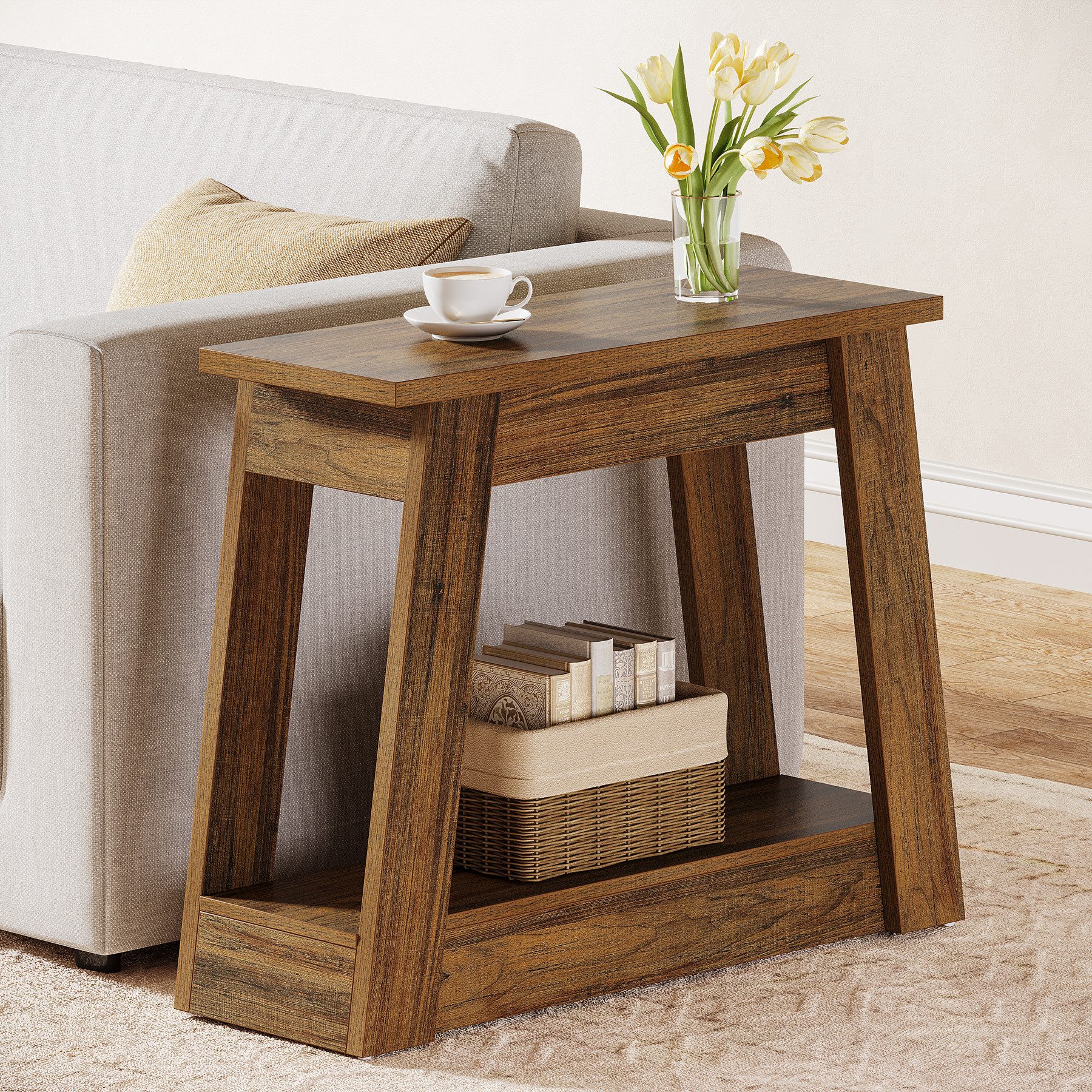 Tribesigns Beistelltisch 2er Set – Schmaler Couchtisch Mit Ablage, Nachttisch Für Schlafzimmer, Naturholzoptik, Stabil & Vielseitig Beistelltisch Natur