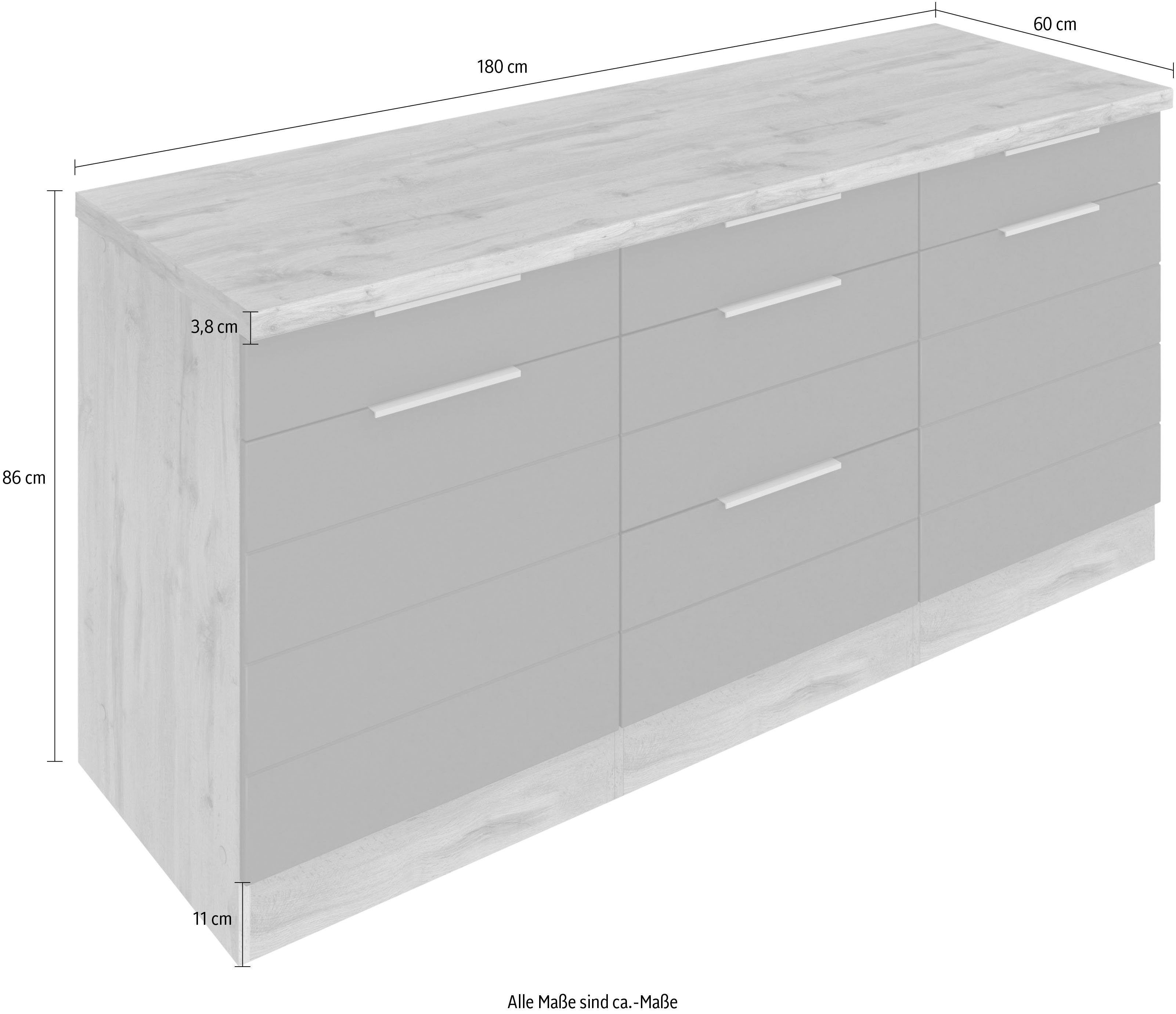 viel HELD Matt/wotaneiche weiß MÖBEL cm Stauraum, Unterschrank waagerechter MDF-Fronten wotaneiche 180 Luhe Lisene breit, mit | für