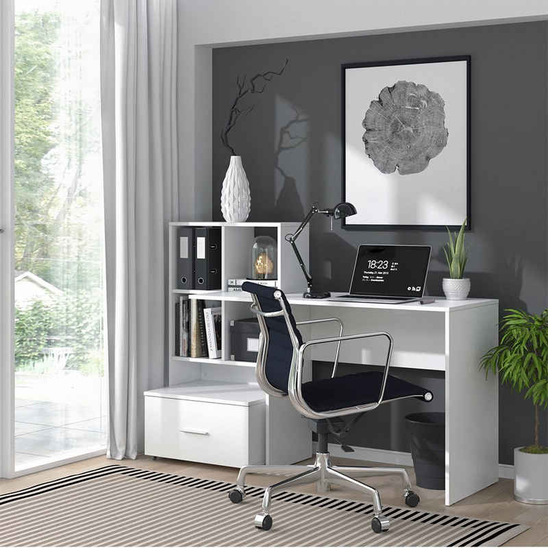 Vicco Schreibtisch »LORIS Weiß Computer Bürotisch PC Regal Schublade Arbeitstisch«