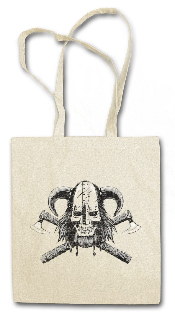 Beuteltasche Viking Skull VI Stofftasche Totenkopf Skullhead Runen Runes German God